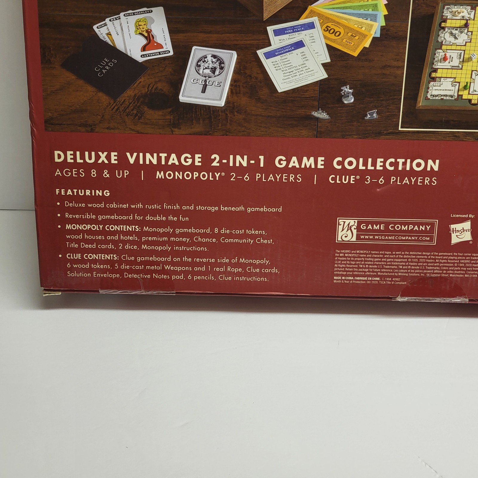 Monopoly & Clue Board Games Deluxe Vintage Ed. 2-in-1 Game Collection Wood Board