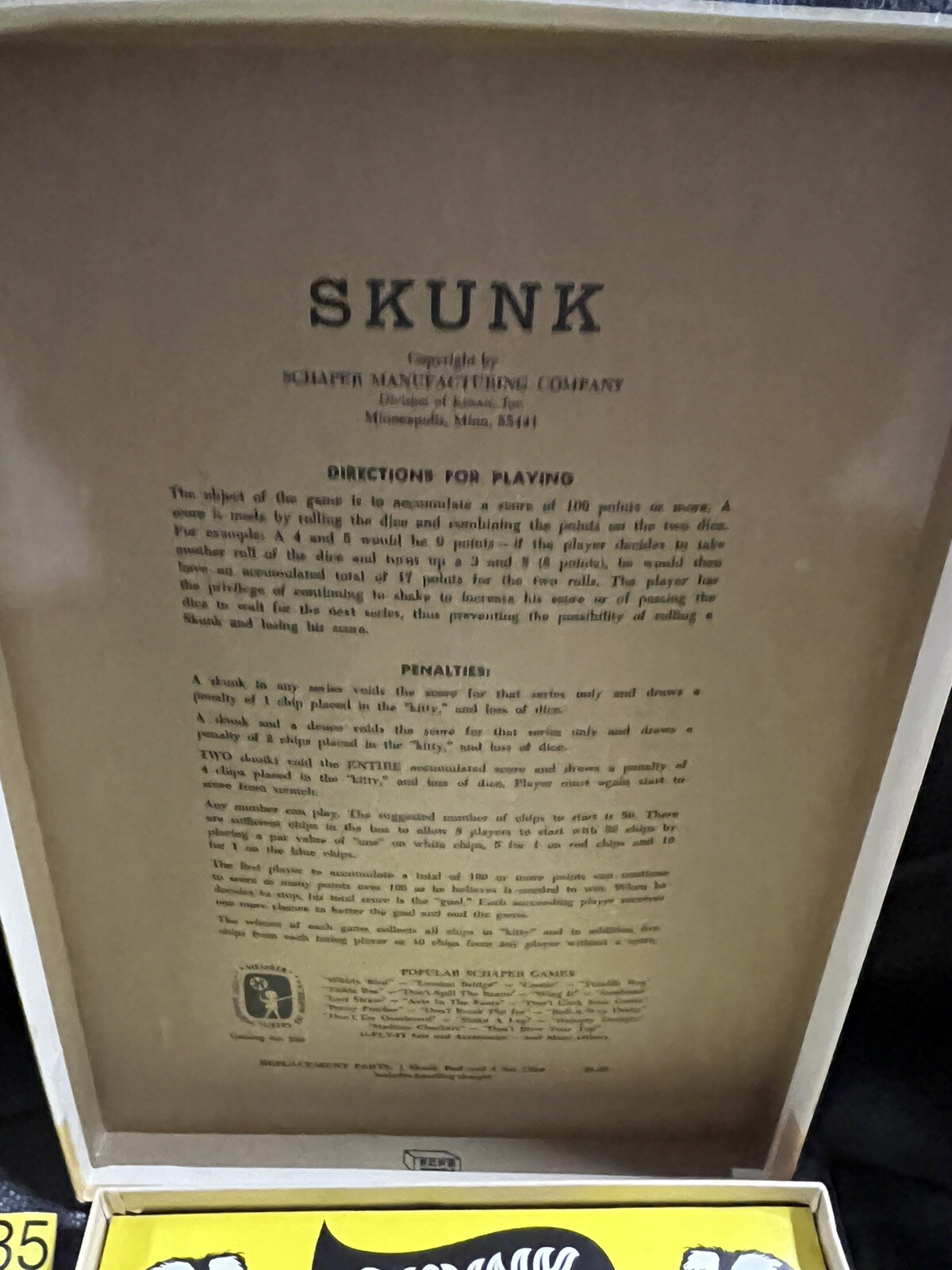 SKUNK 1968 SCHAPER DICE GAME NEW OPEN BOX RARE HARD TO FIND