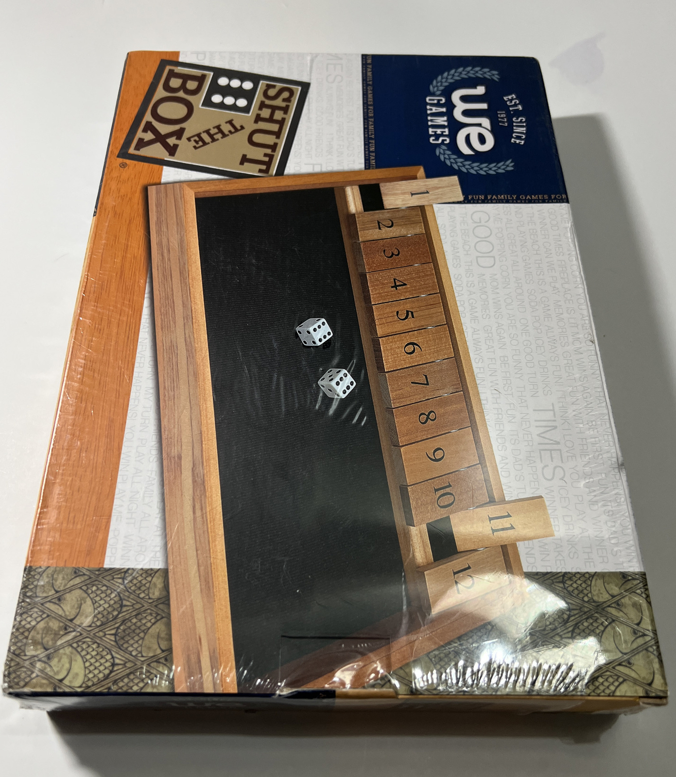 WE Games Dice Board Game, 12 Number Flip Tiles with Natural Wooden Box,