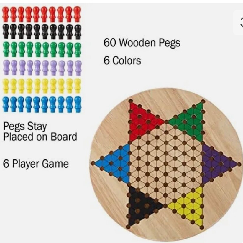 Chinese Checkers Game Set with 11 inch Wooden Board and Traditional Pegs, Gam…