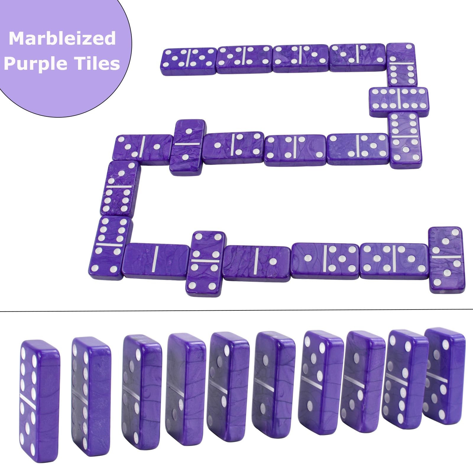 Vovotuzzi Dominos Set for Adults – 11 inches x 3 x 2.2 inches, Purple