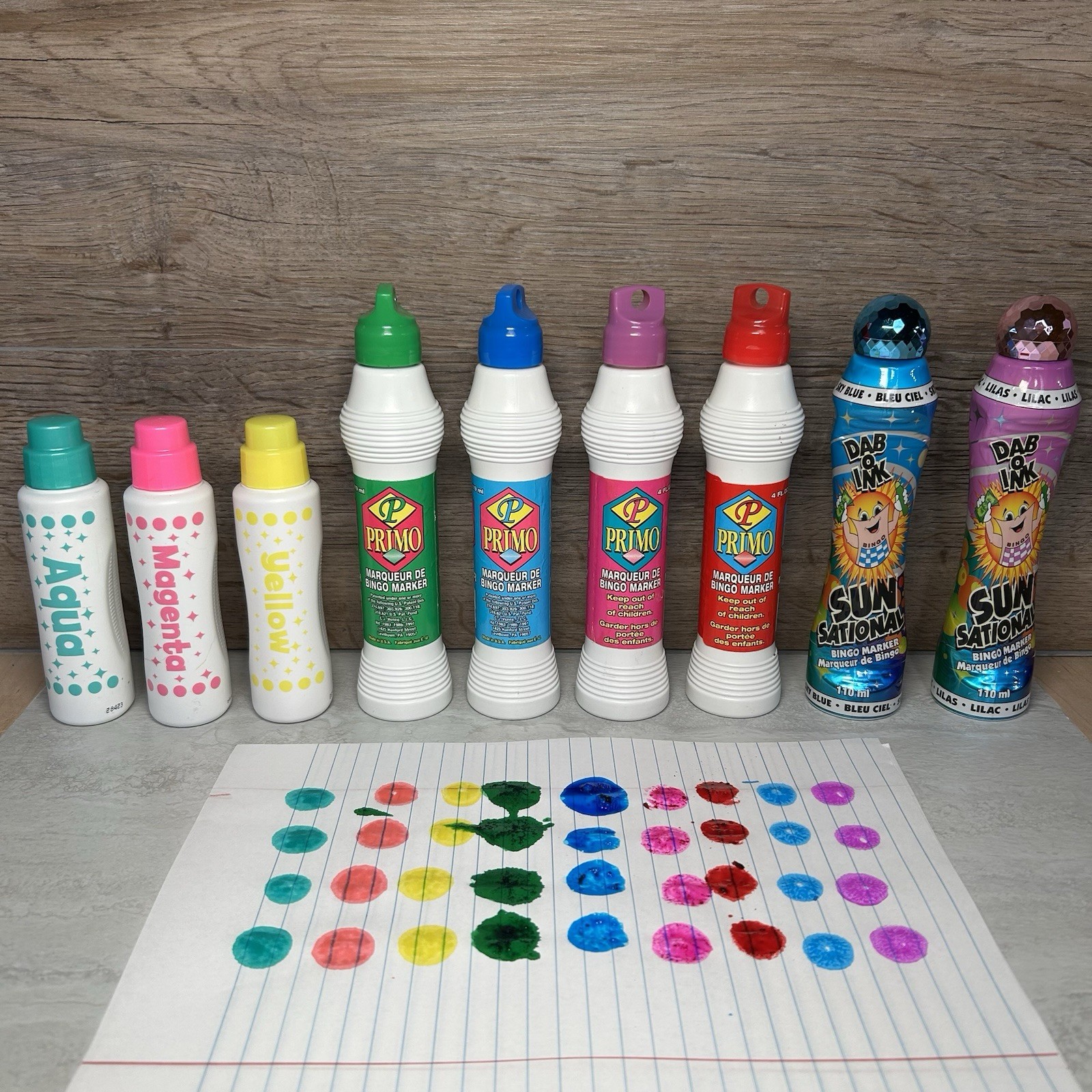 Lot of 9 Bingo Daubers Mixed Brands & Colors Primo Sun Sational Dab-O-Ink Marker
