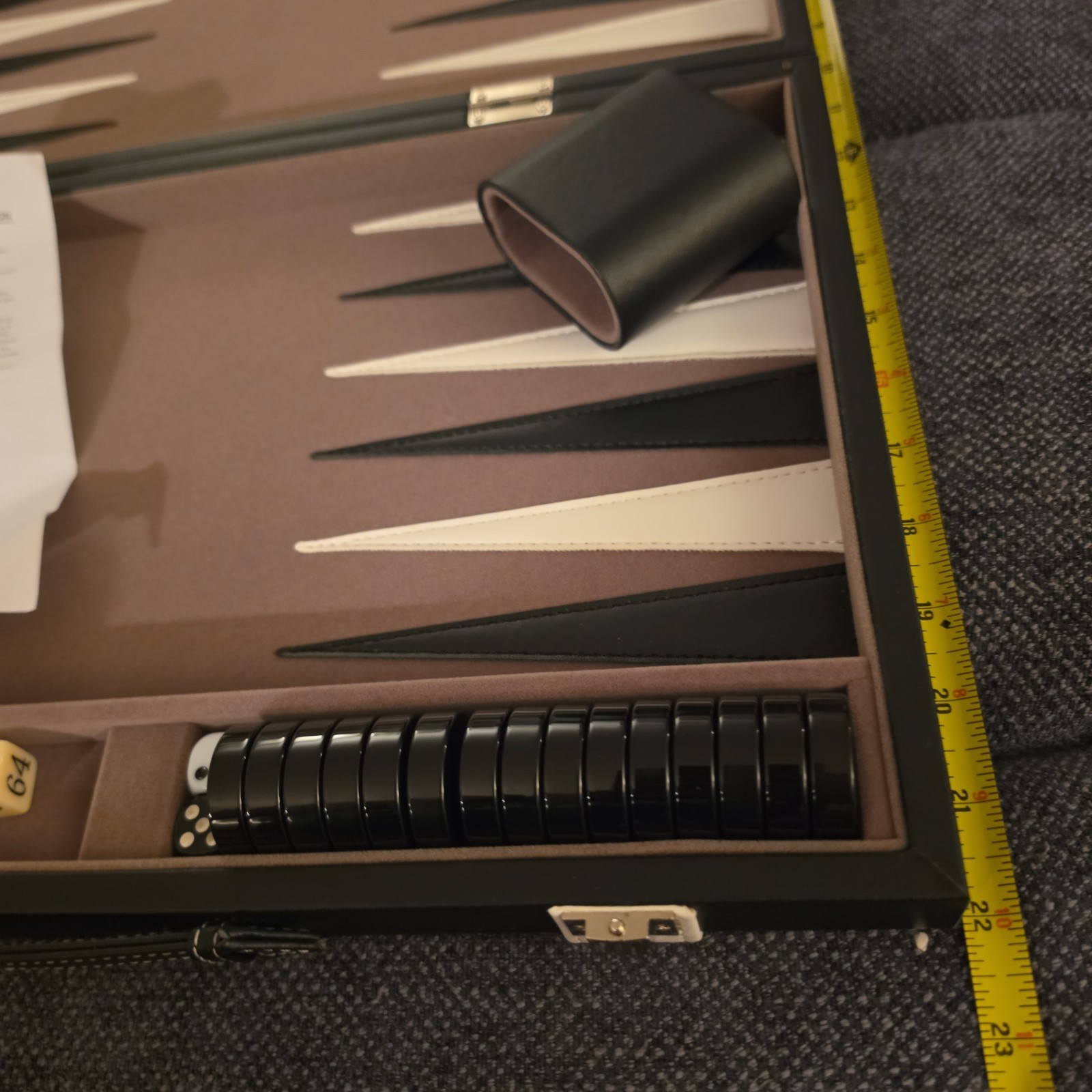 Vintage Backgammon Complete Set Gray Felt W/ Black & White Points And Stones