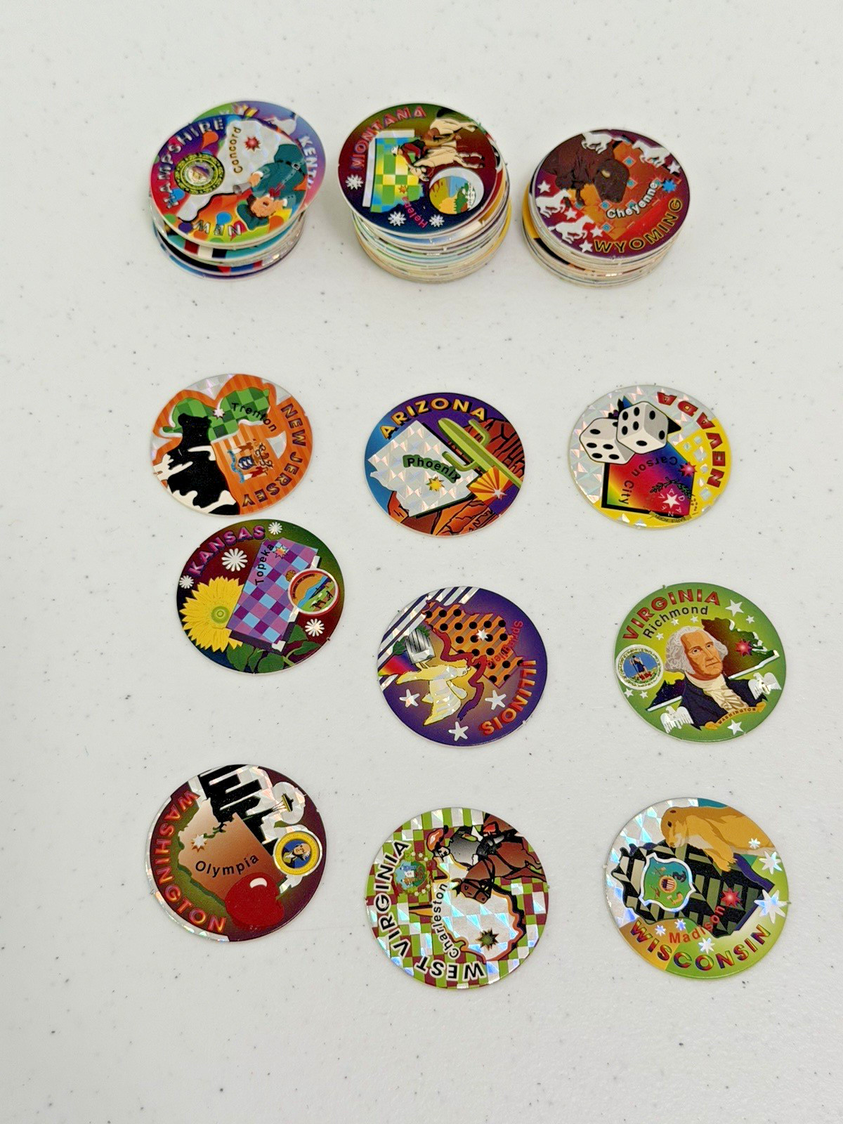 VINTAGE SET OF 52 STATES AND AMERICAN EAGLE METAL SLAMMER POGS
