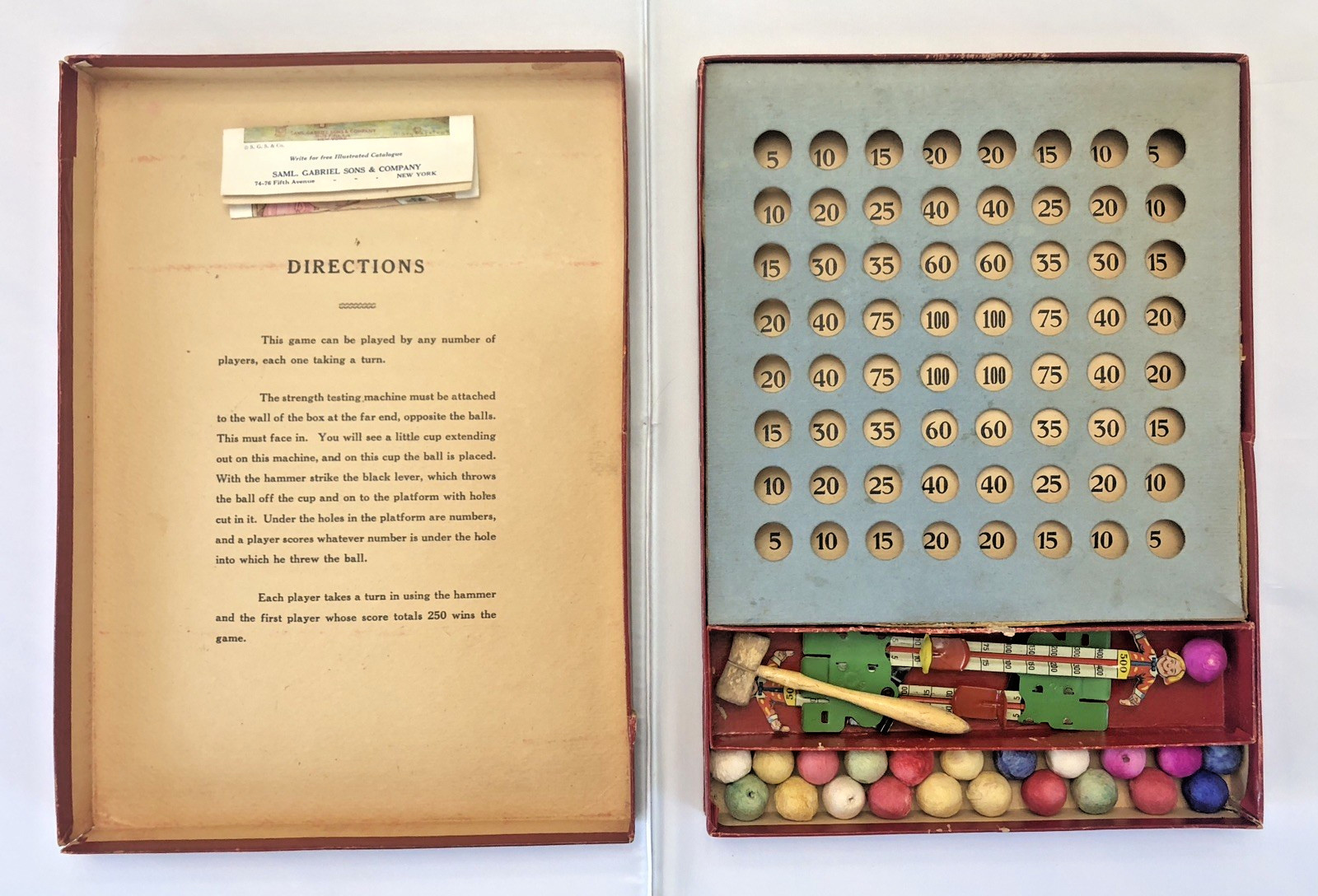 Rare Saml. Gabriel Sons & Co. Board Game Try Your Strength NY- Germany Complete