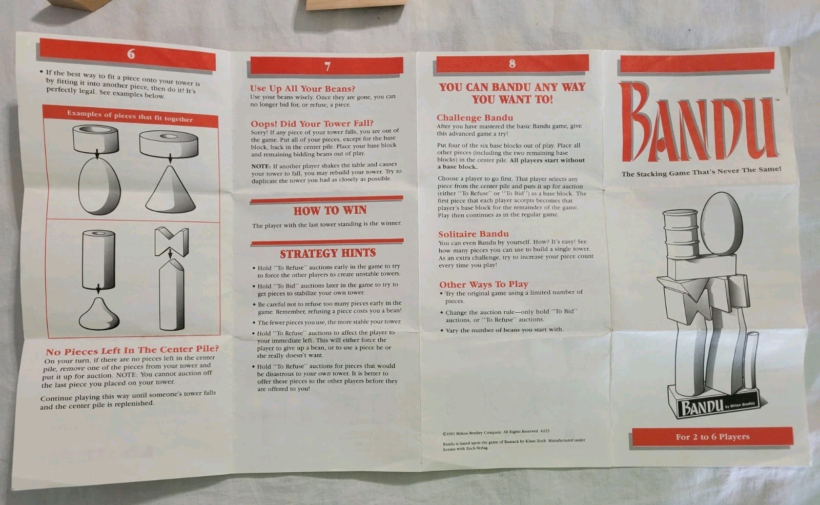 Bandu Stacking Game Hardwood Pieces 1993 Milton Bradley Missing 1 WoodPiece READ