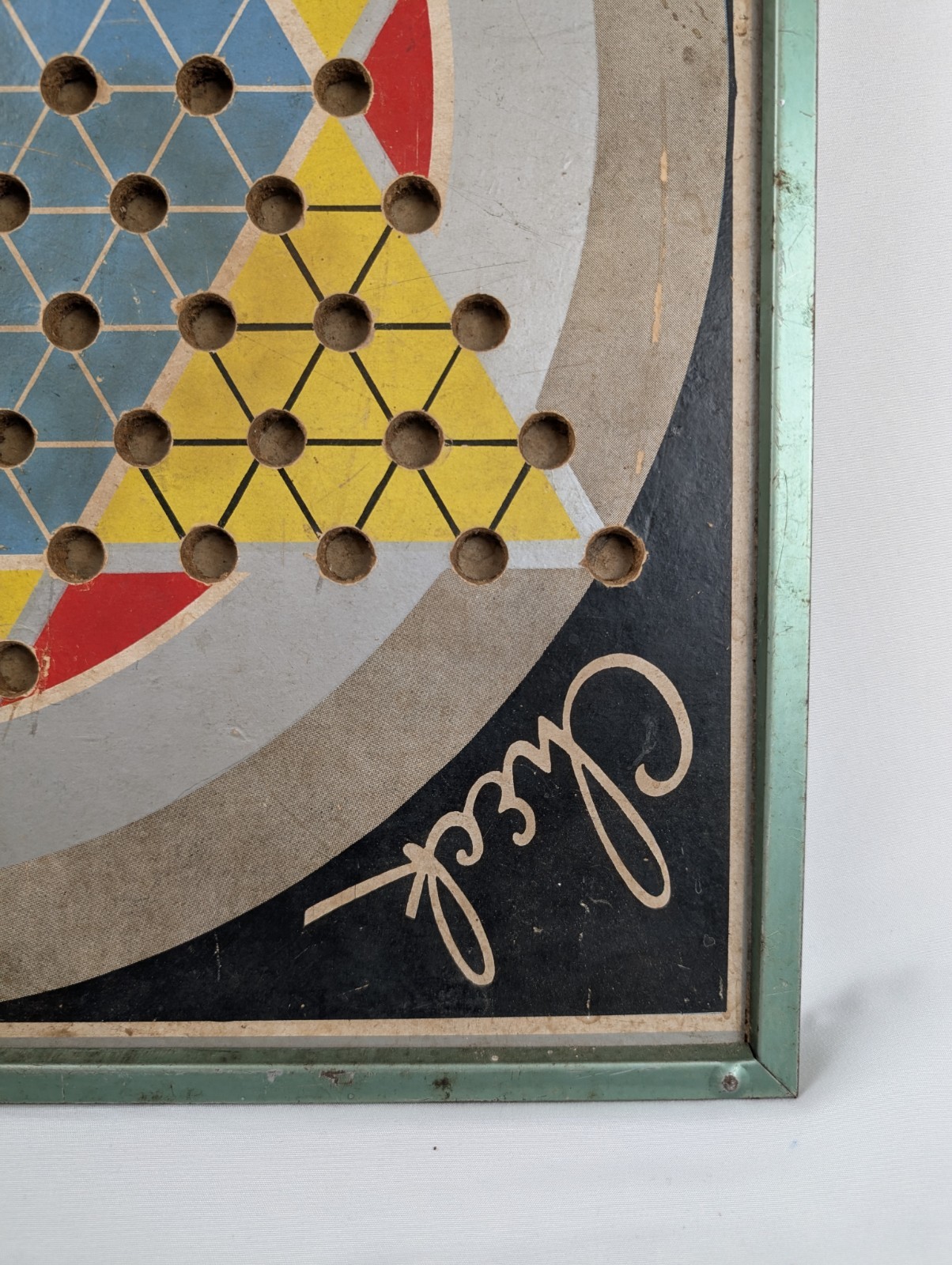 Vintage Chinese Checkers MING CHECK Board Game Reverses To Checkers Metal Frame