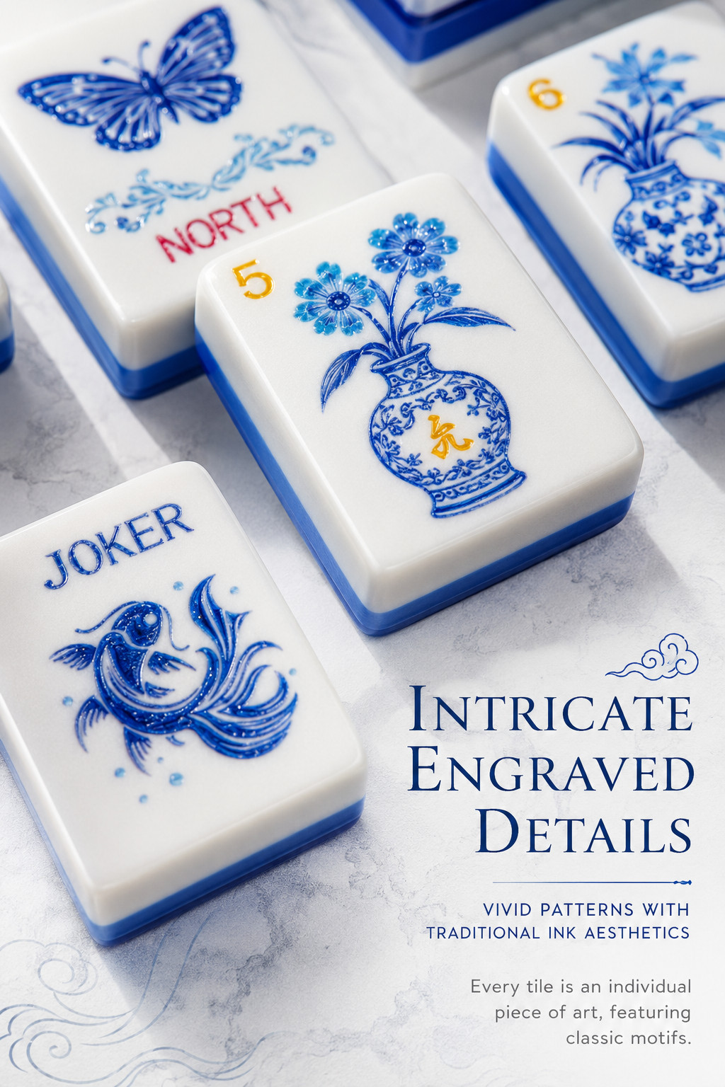 US Stock American Mahjong Tiles 160 Blue and White Porcelain Mahjong Set
