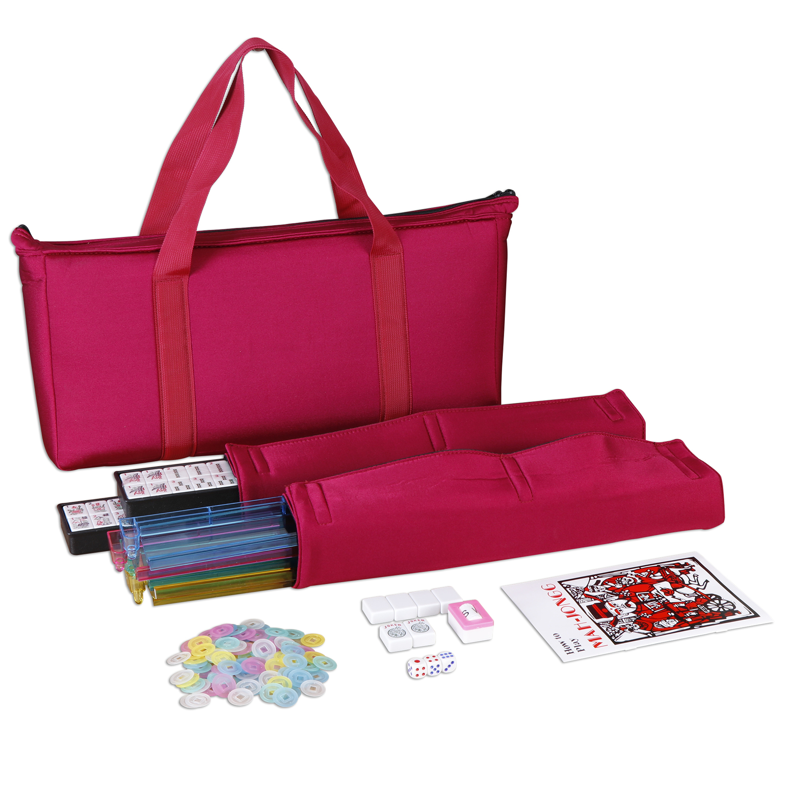 American Mahjong Set 166 Tiles 4 Color Complete Mah Jong Set Racks/Pushers w/Bag