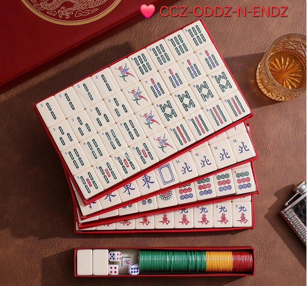 Chinese Mahjong Game Set X-Large 144 1.5″ Ivory/Vintage Colored Tiles w/ Case
