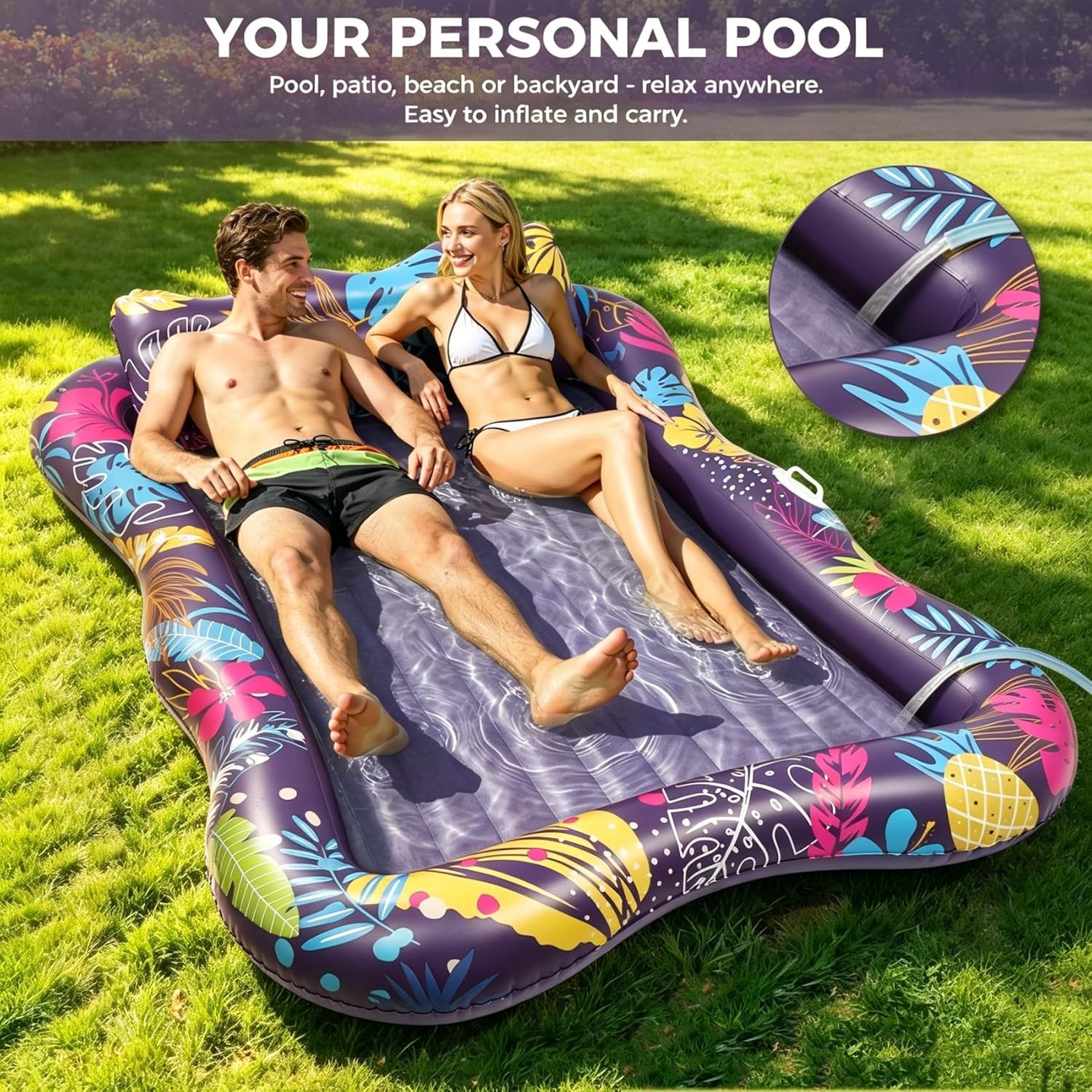 Extra Large Adult Inflatable Pool Float Lounge 81″ x 60″ Tanning Lounger