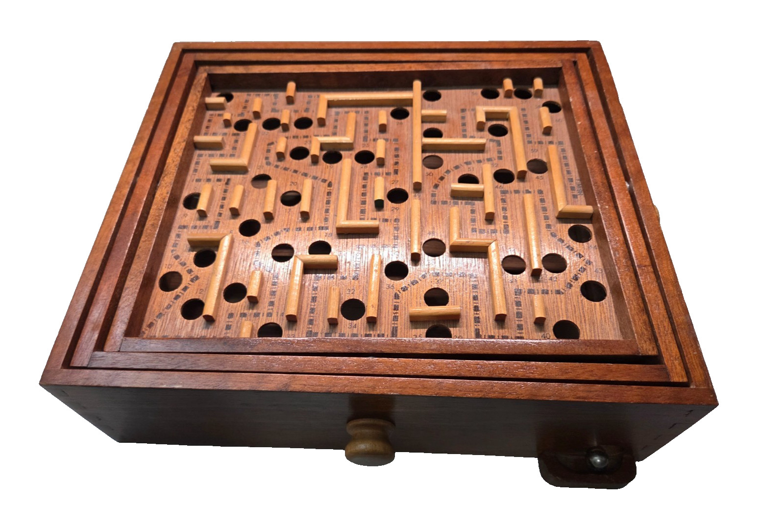 Vintage Wooden Labyrinth Maze Game w/ Multidirectional Tilting Board