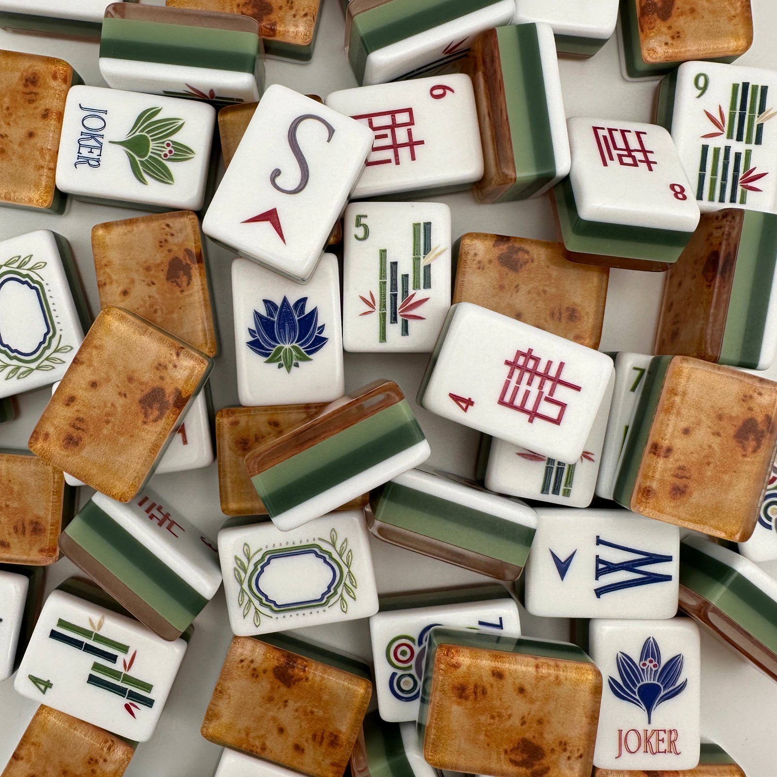 Mah Jong American Set tile, Tortoise Wood, 4 Layers, Green