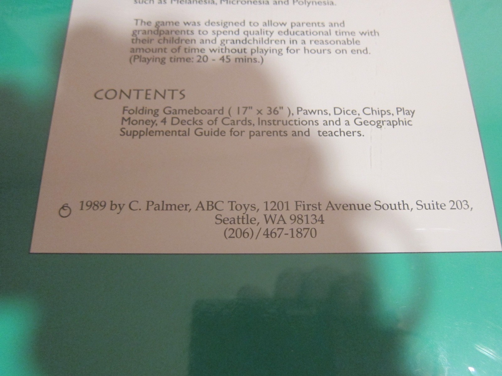 NIB 1989 Seattle Palmer ABC Toys Around the World Game by Geographer