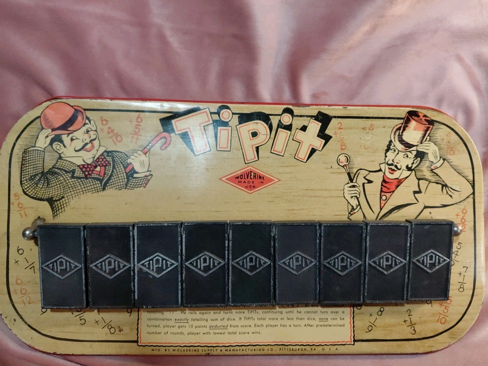 Antique Tip It Tin Dice Game Wolverine Supply & Manufacturing Pittsburgh PA