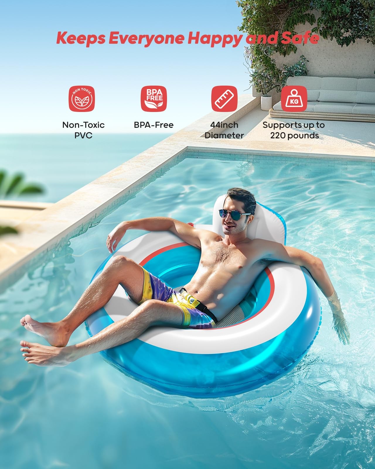 Inflatable Pool Float 2 Pack Backrest Armrest 44 Lounger QPAU Support Water Play