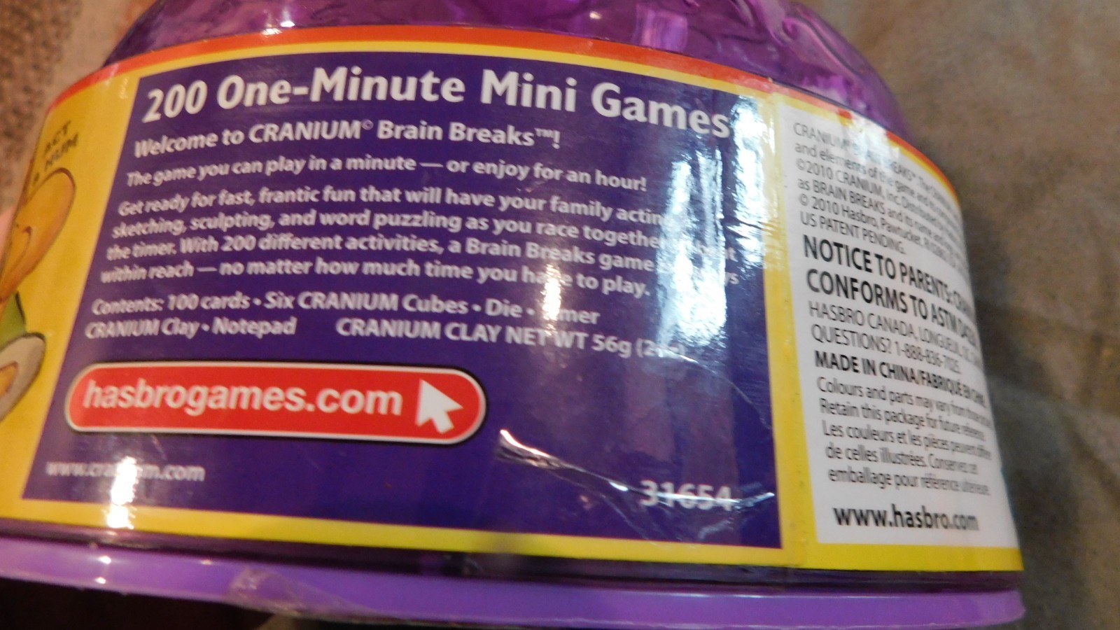 CRANIUM BRAIN BREAKS GAME 2010 BY HASBRO 200 1 MINUTE MINI GAMES COMPLETE
