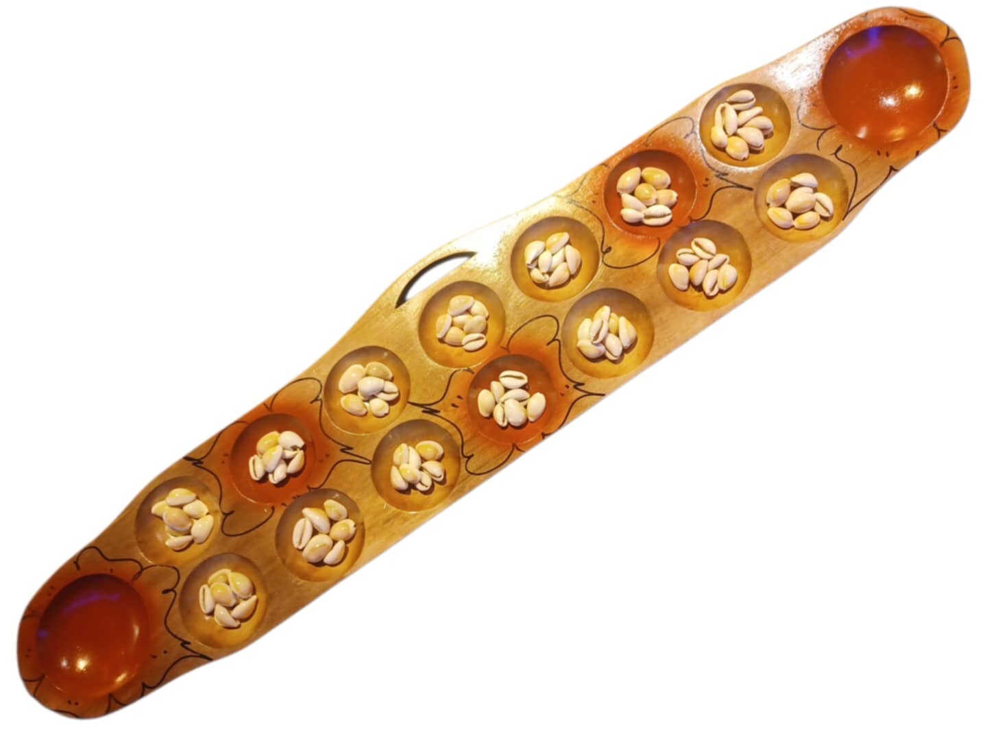 Handmade Filipino Sungka with 100 Sigay (Cowrie) Shells – Large 27″