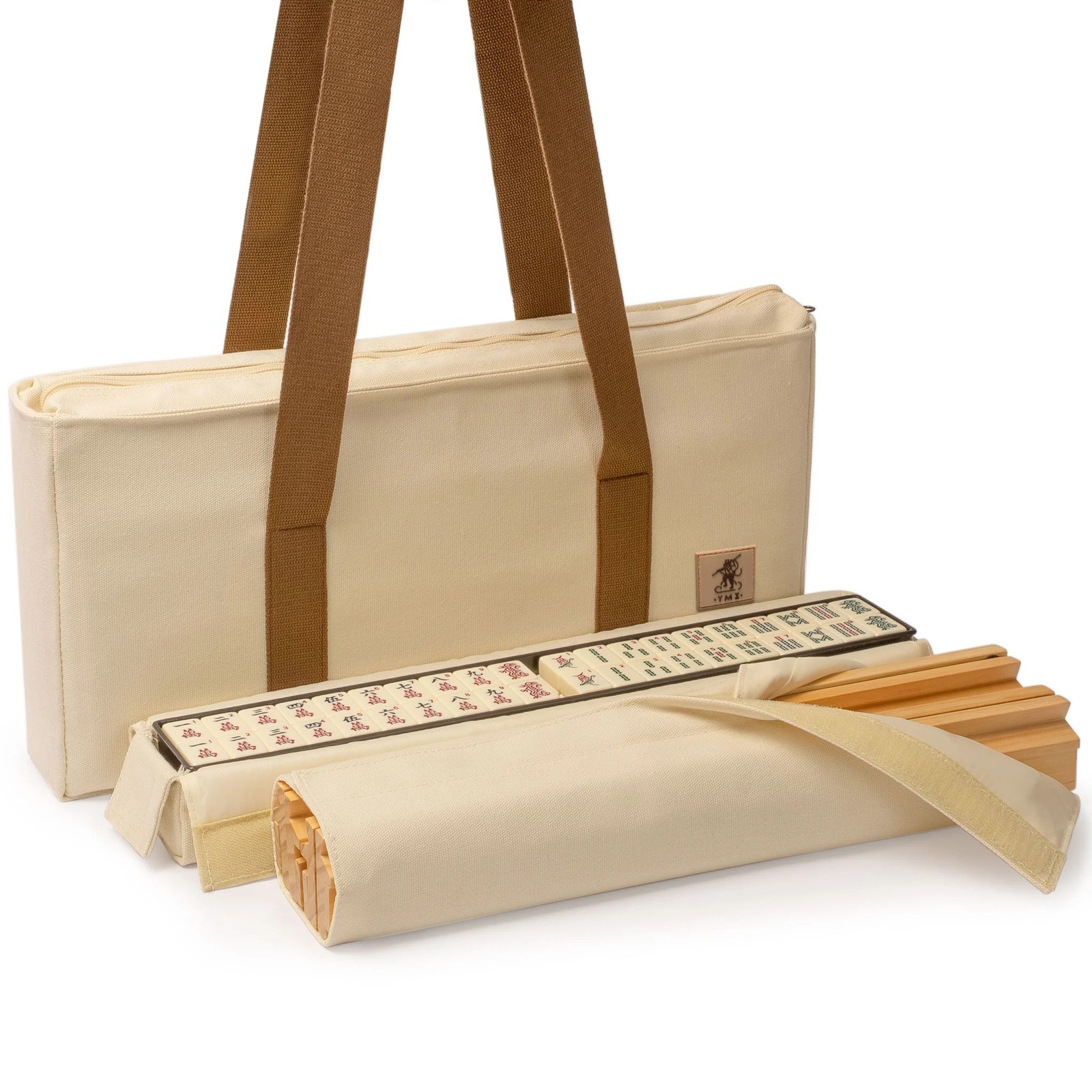 American Mahjong ”Ivory Stripes” 166-Tile Beige Soft Case FX-AM014-A New