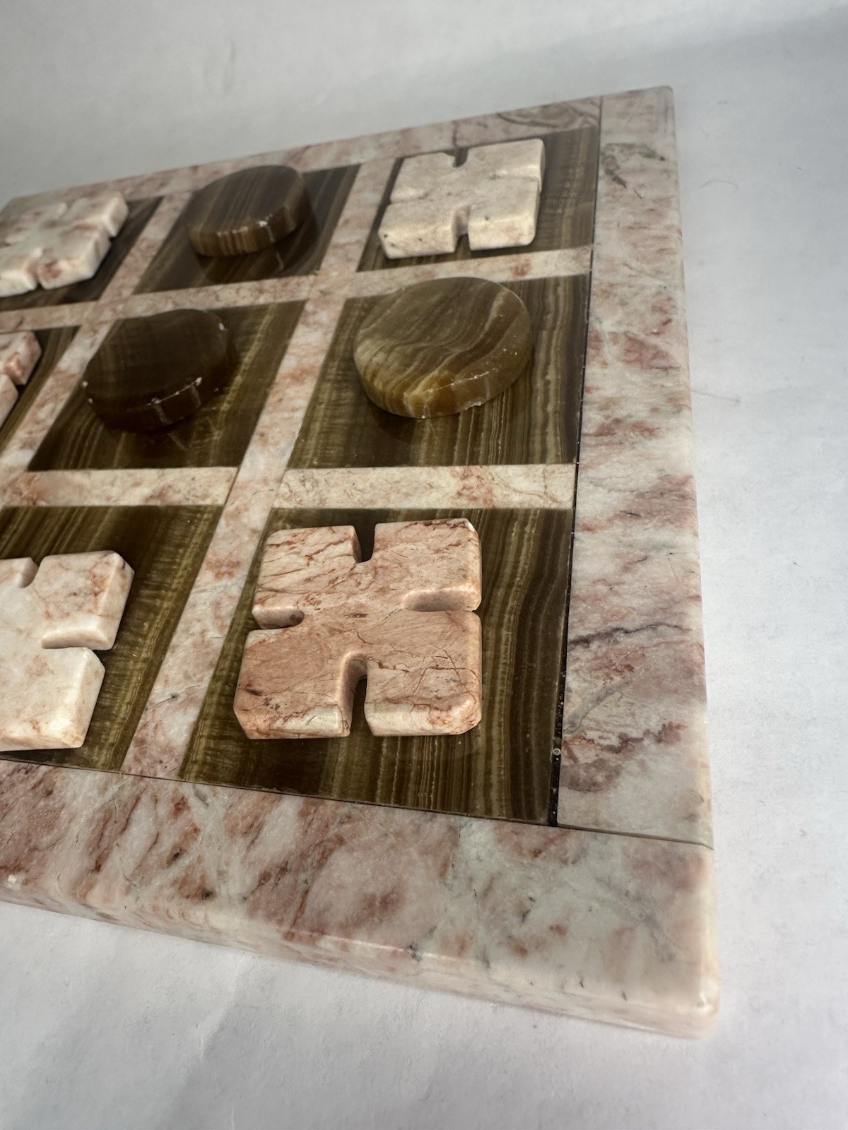 Hand Carved Onyx Marble Tic Tac Toe Game 7.5” Board Handmade Mexico Complete