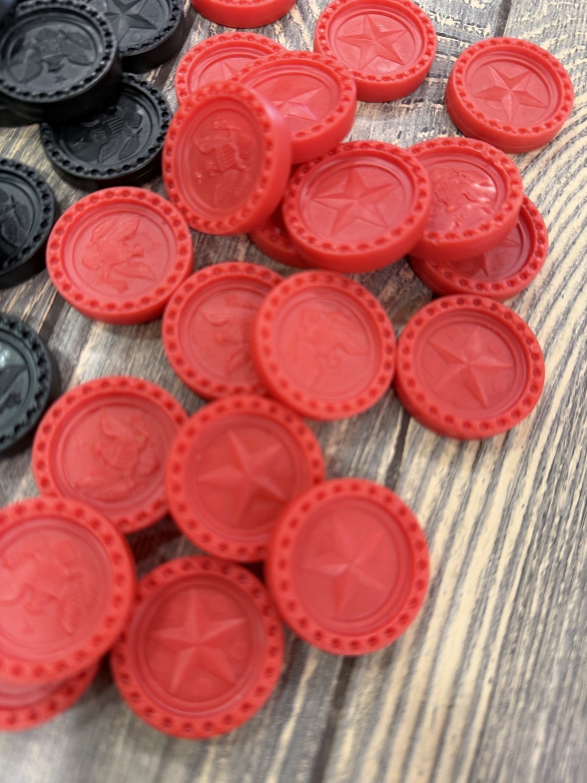 Vintage 1978 Connect Four Game Pieces Red & Black Patriotic Theme Chips Only