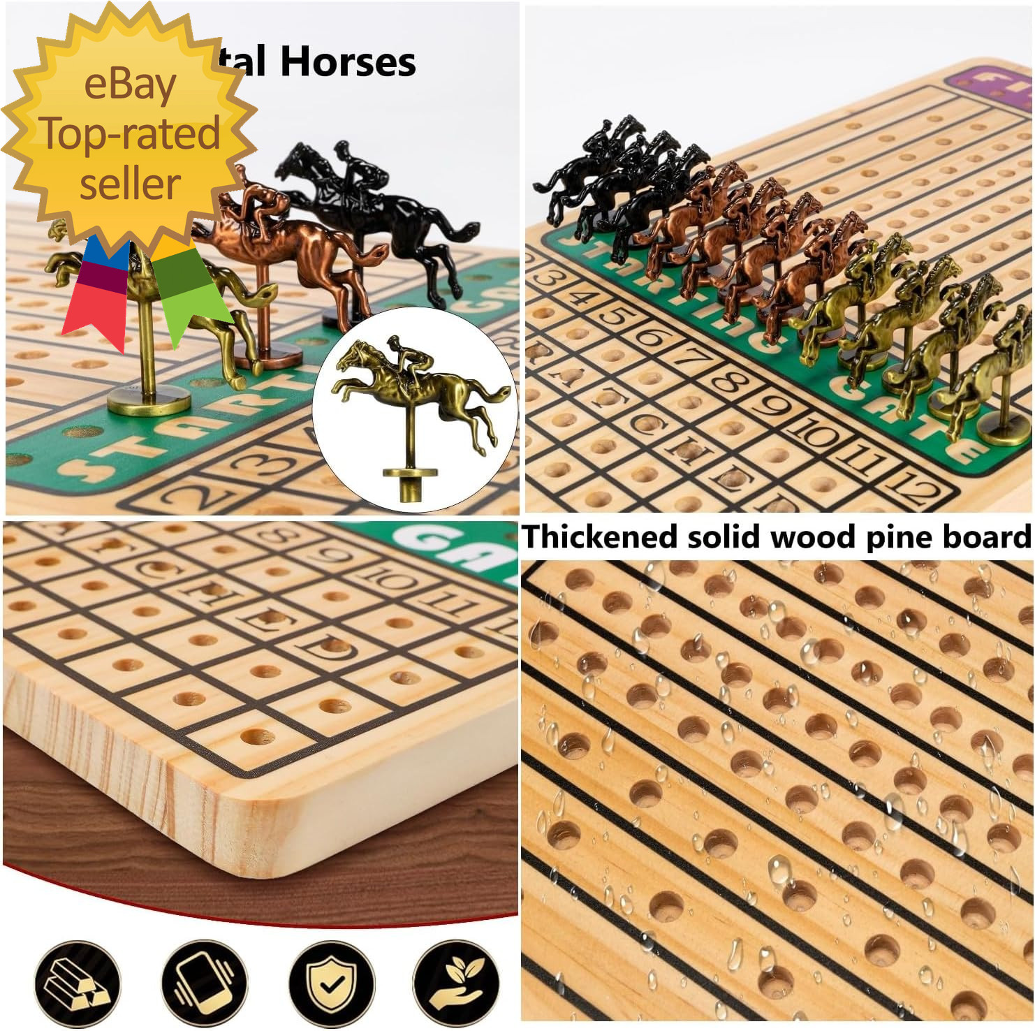 Horse Race Board Game with 11 Luxury Metal Horses 4 Dice 2 Card Boxes Thickened
