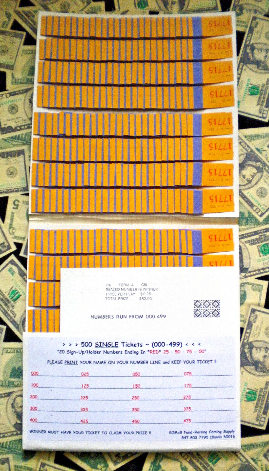 ( 1 ) 500 REGULAR TIP “NOT Sure” (000-499) Numbers Ending In 25-50-75-00 PullTab