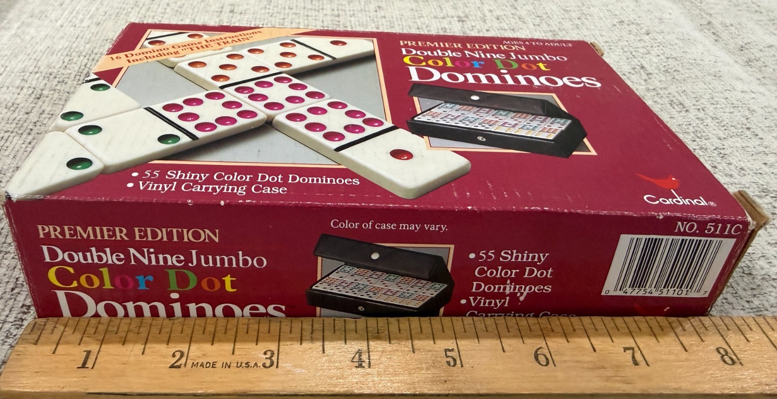 Cardinal Premier Double Nine Jumbo Color Dot Dominoes Set Vinyl Case NEW