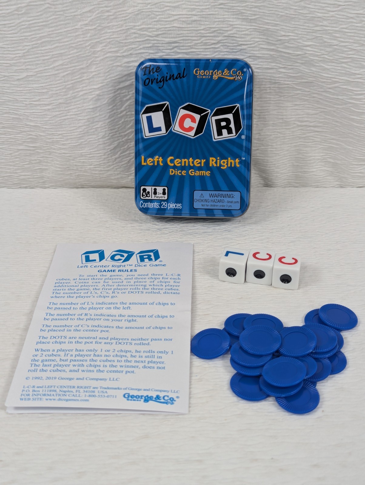 LCR – Left Center Right – Original Dice Game – Blue Tin