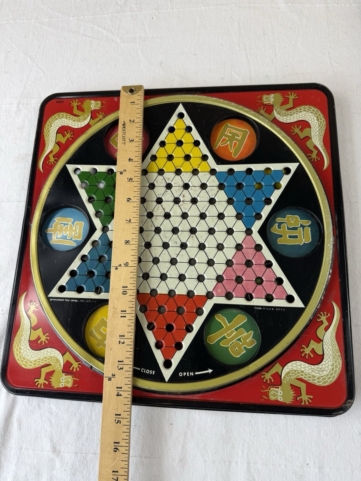 VINTAGE PRESSMAN 2253 TOY CORP HOP CHING CHINESE CHECKERS with marbles USA