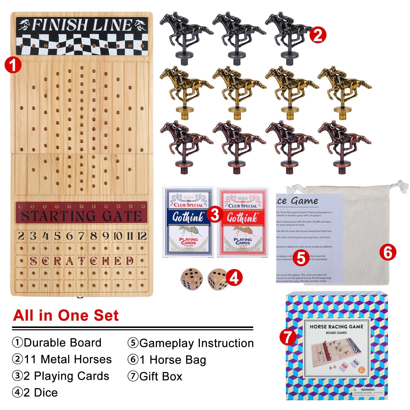Large 23 inches Horse Race Board Game, Premium Durable Foldable Wooden Box, H…