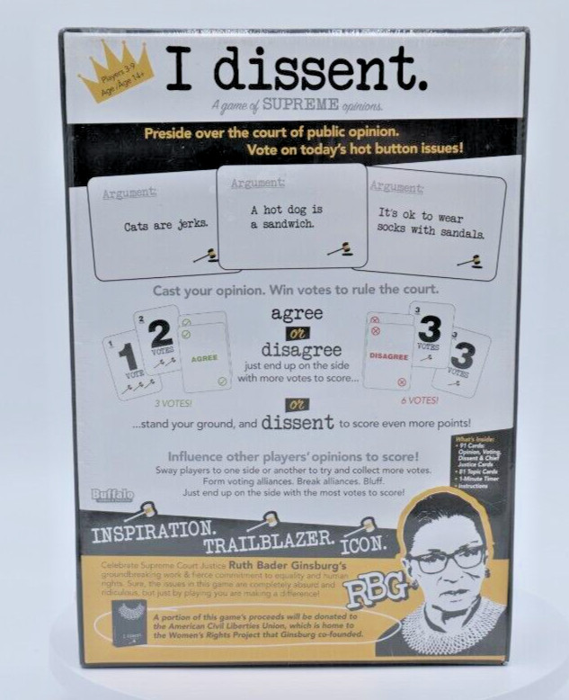 I Dissent A Game Of Supreme Opinions RBG Ruth Bader Ginsberg Trivia Game NEW