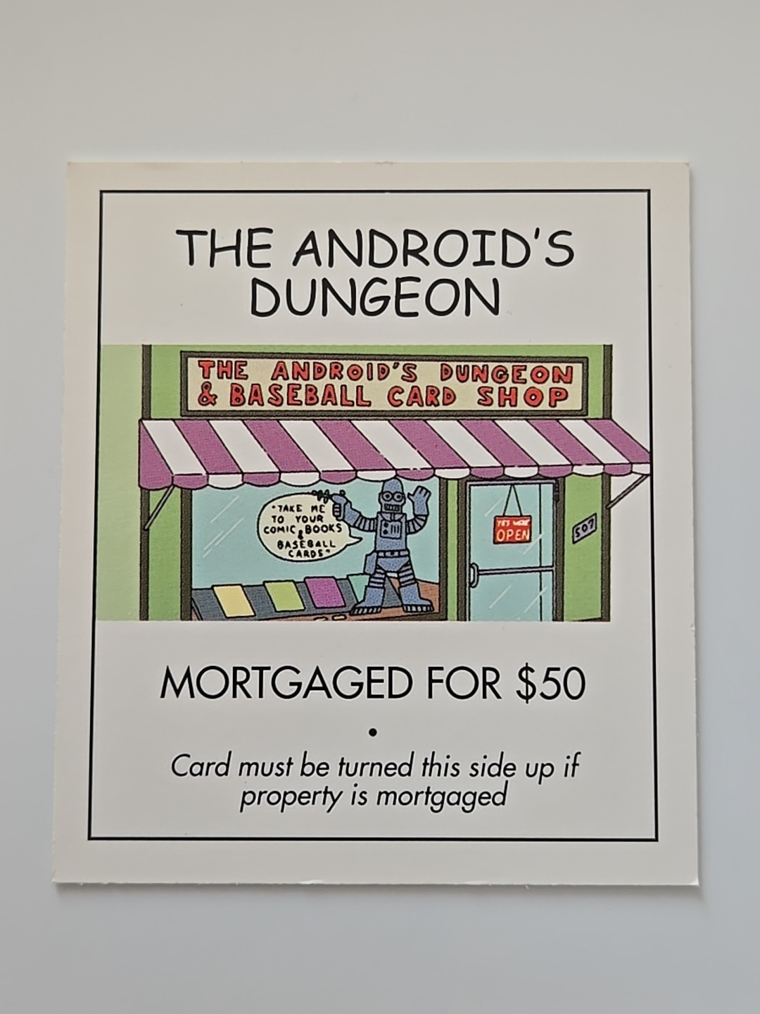 2001 Monopoly The Simpsons Android Dungeon Light Blue Title Deed Card Game Part