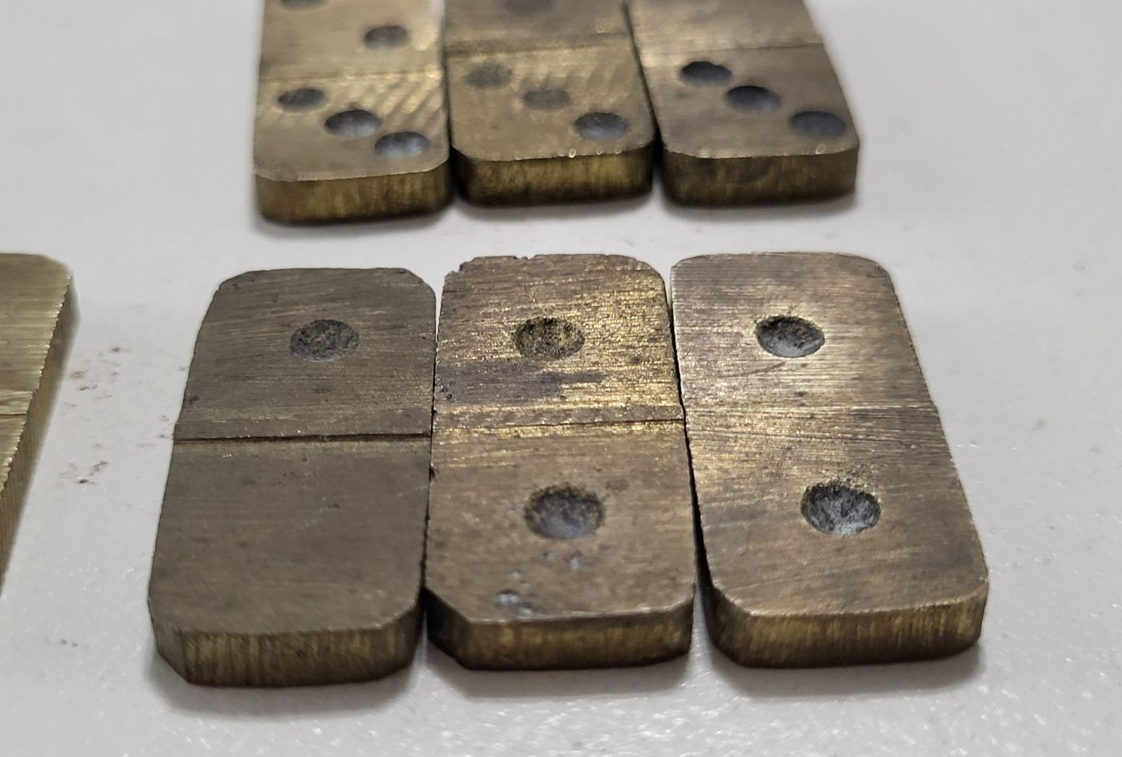 Vintage Mini Brass Domino Set Incomplete Pocket Size Game Pieces 1″ x 1/2″