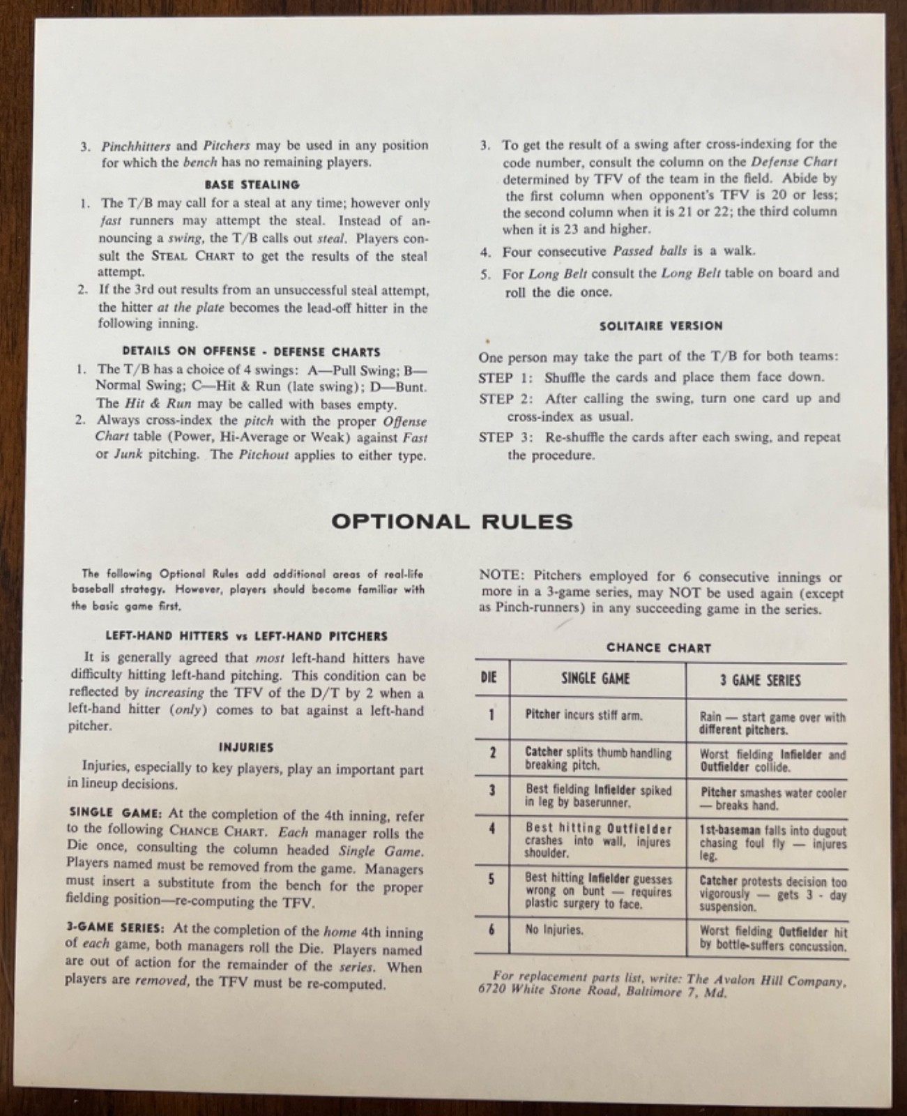 Vintage ’62 Avalon Hill Sports Games Baseball Strategy 1st Edition, Complete
