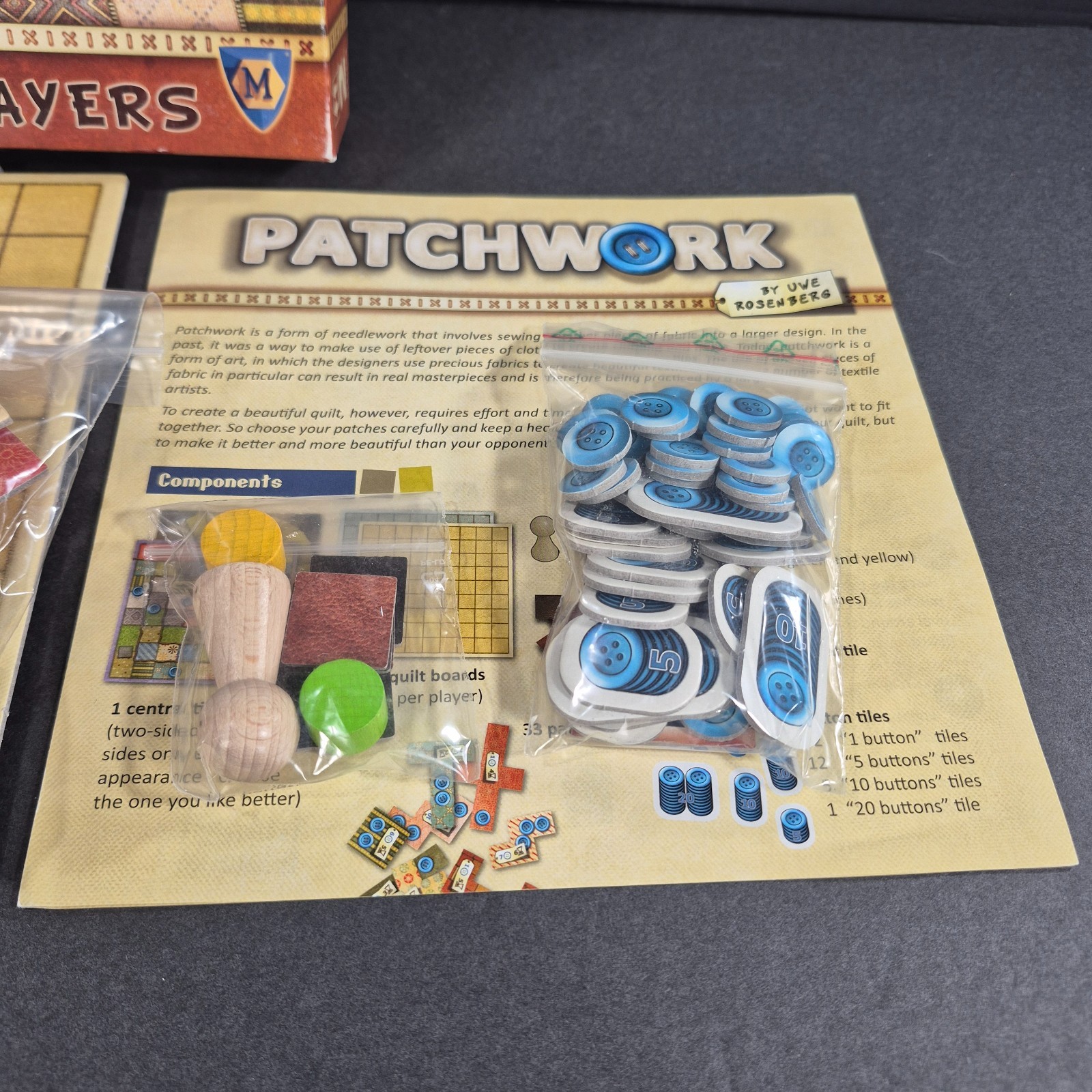 Patchwork Board Game By Uwe Rosenberg 2018 Lookout Games CIB Complete