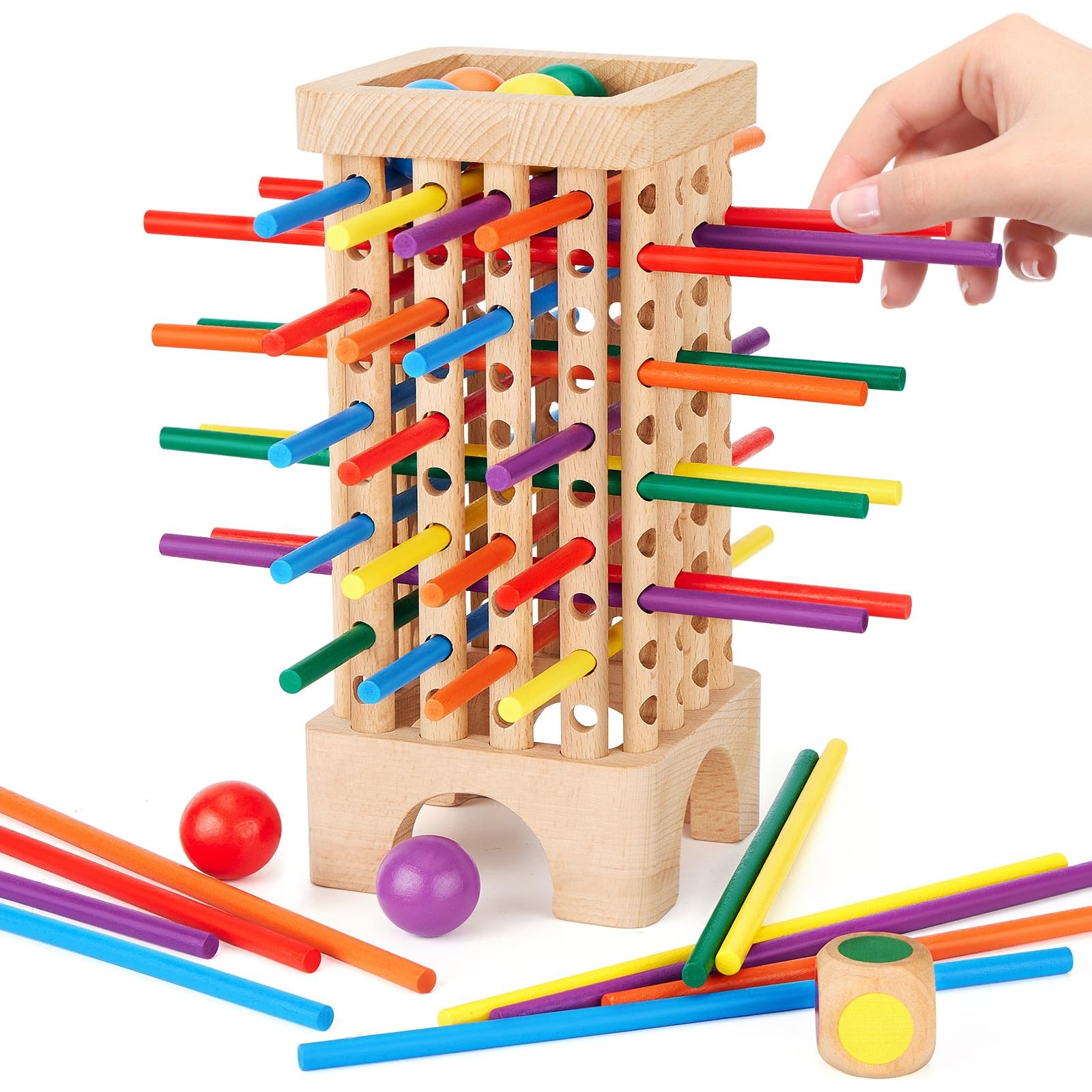 Montessori Game Wooden Board Games, 42 Colorful Sticks Dice Game Math Learnin…