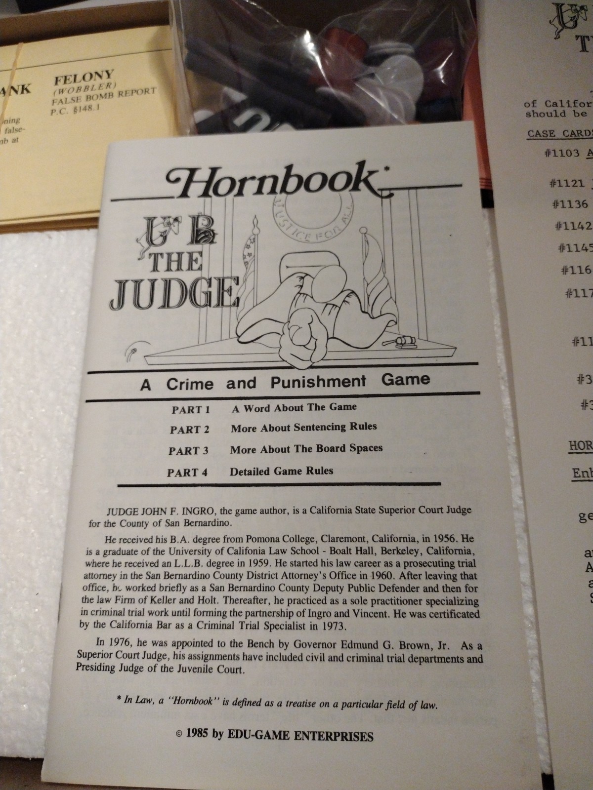 U B The Judge Vintage Crime & Punishment Board Game 1985 Edu-Game Enterprises