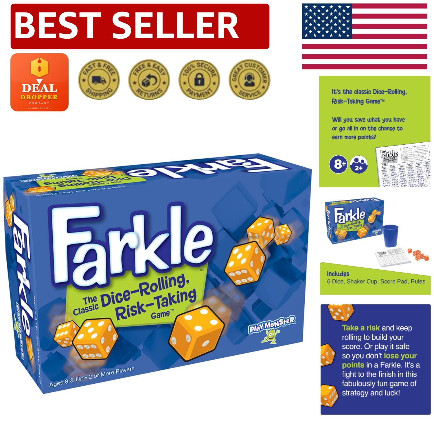Farkle Dice Game Set – Complete with Cup & Score Sheets for Engaging Fun Ages 8+