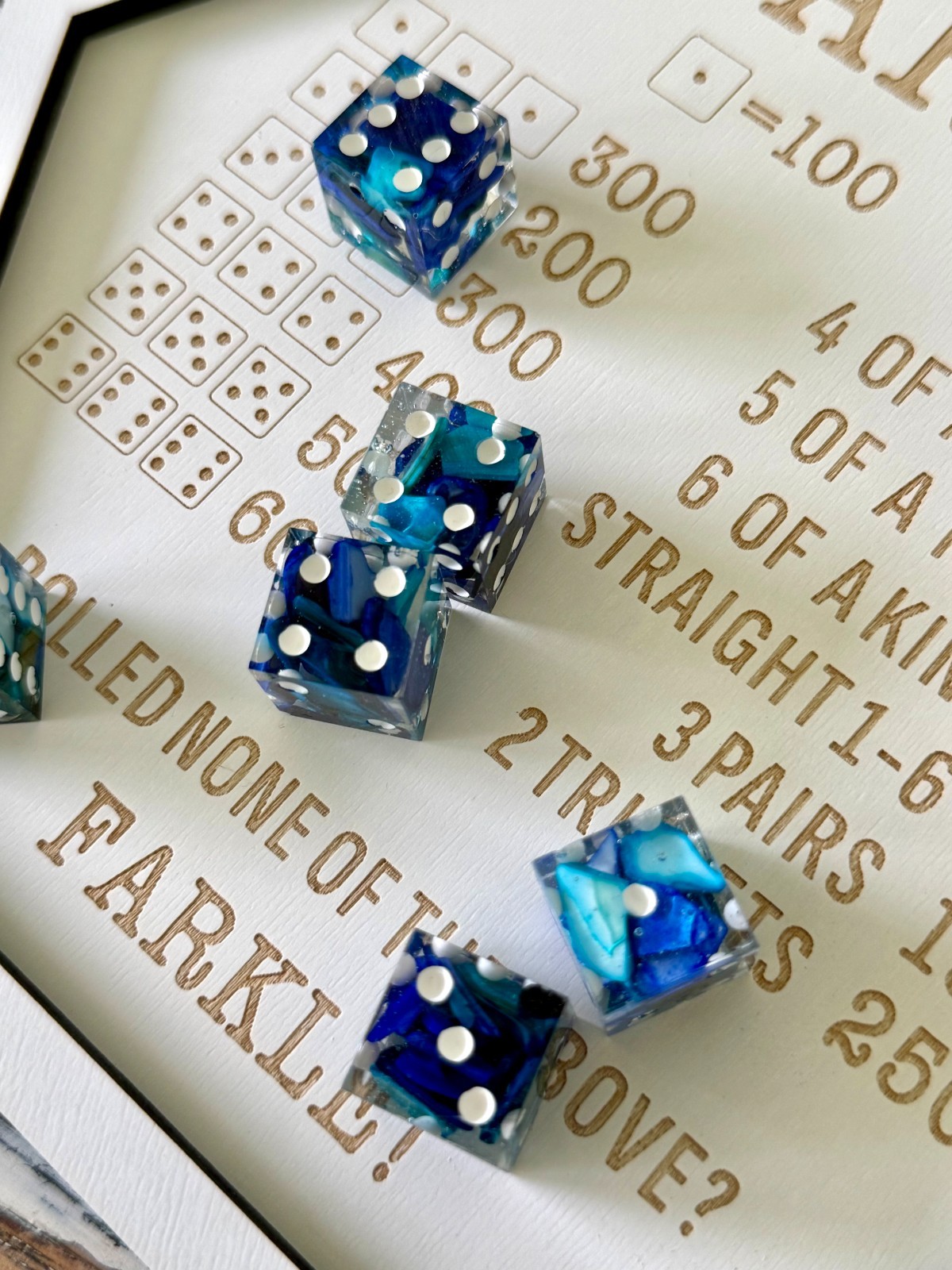 Resin Dice Set 6pcs – Beach Pebbles – Handmade Replacement Dice Games Casino