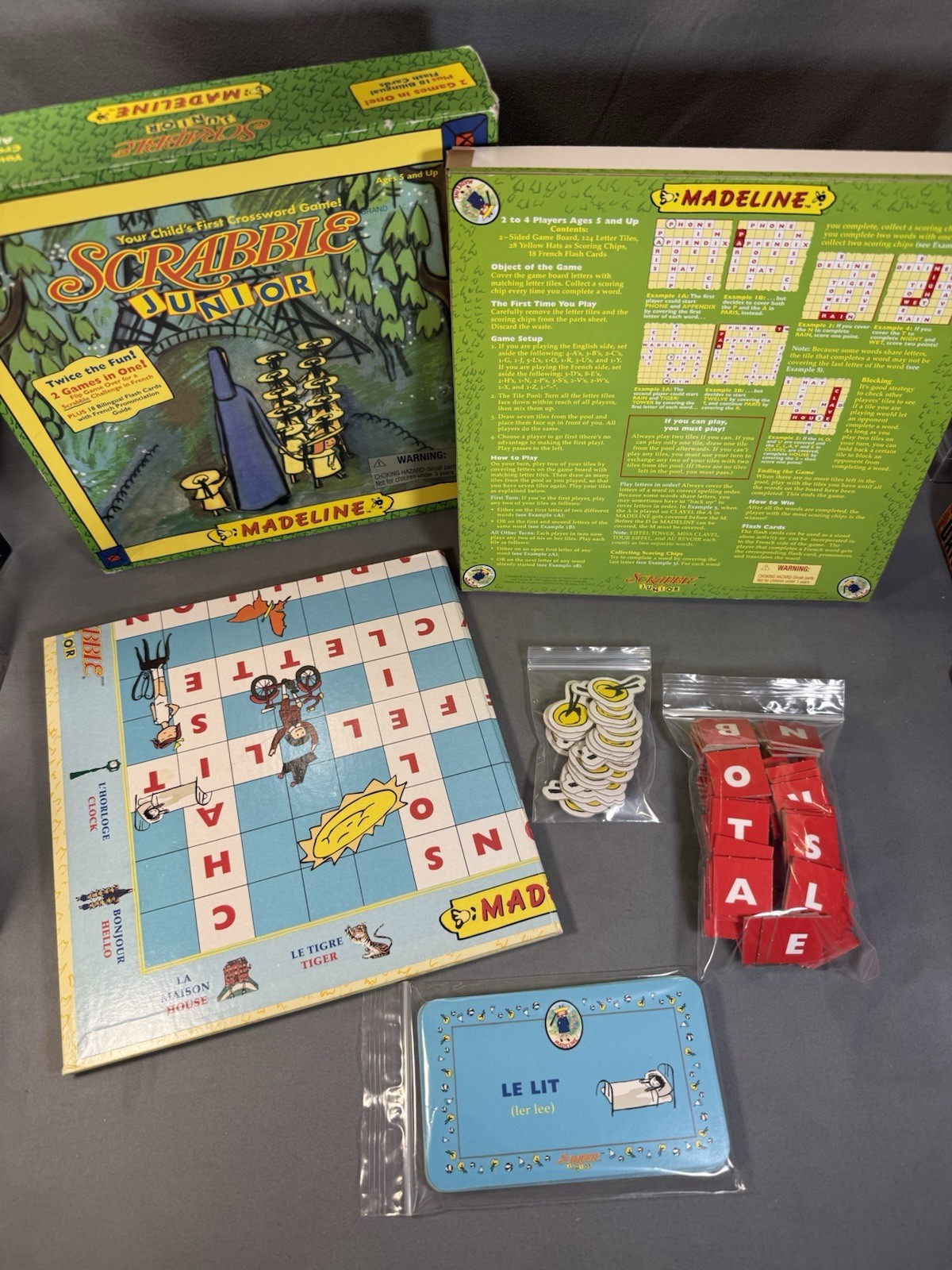 Madeline Scrabble Junior French & English Flash Cards. 2 Games. 100% Complete