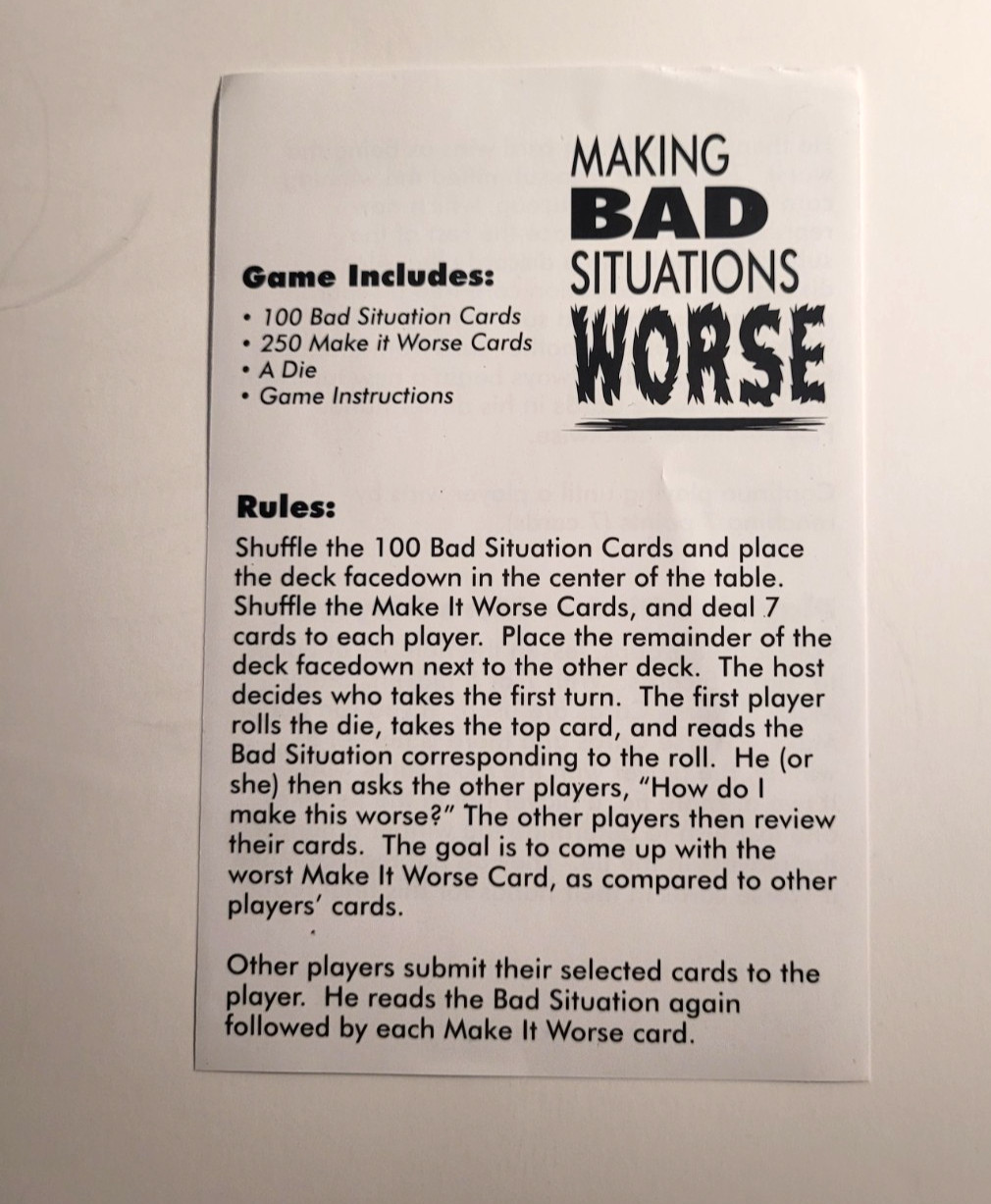 Making Bad Situations Worse Adult Party Card Game Complete 3-8 Players EUC