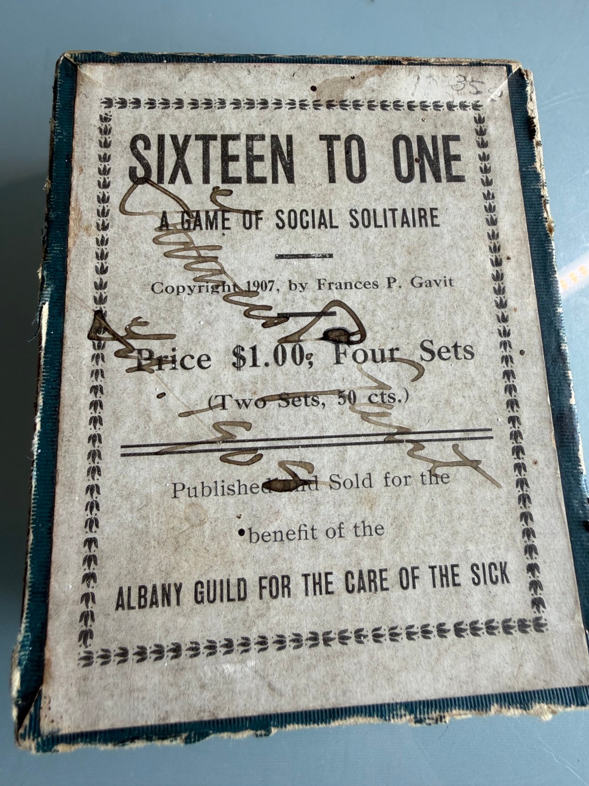Rare 1907 Antique Game Sixteen To One a game of social solitaire w/signature