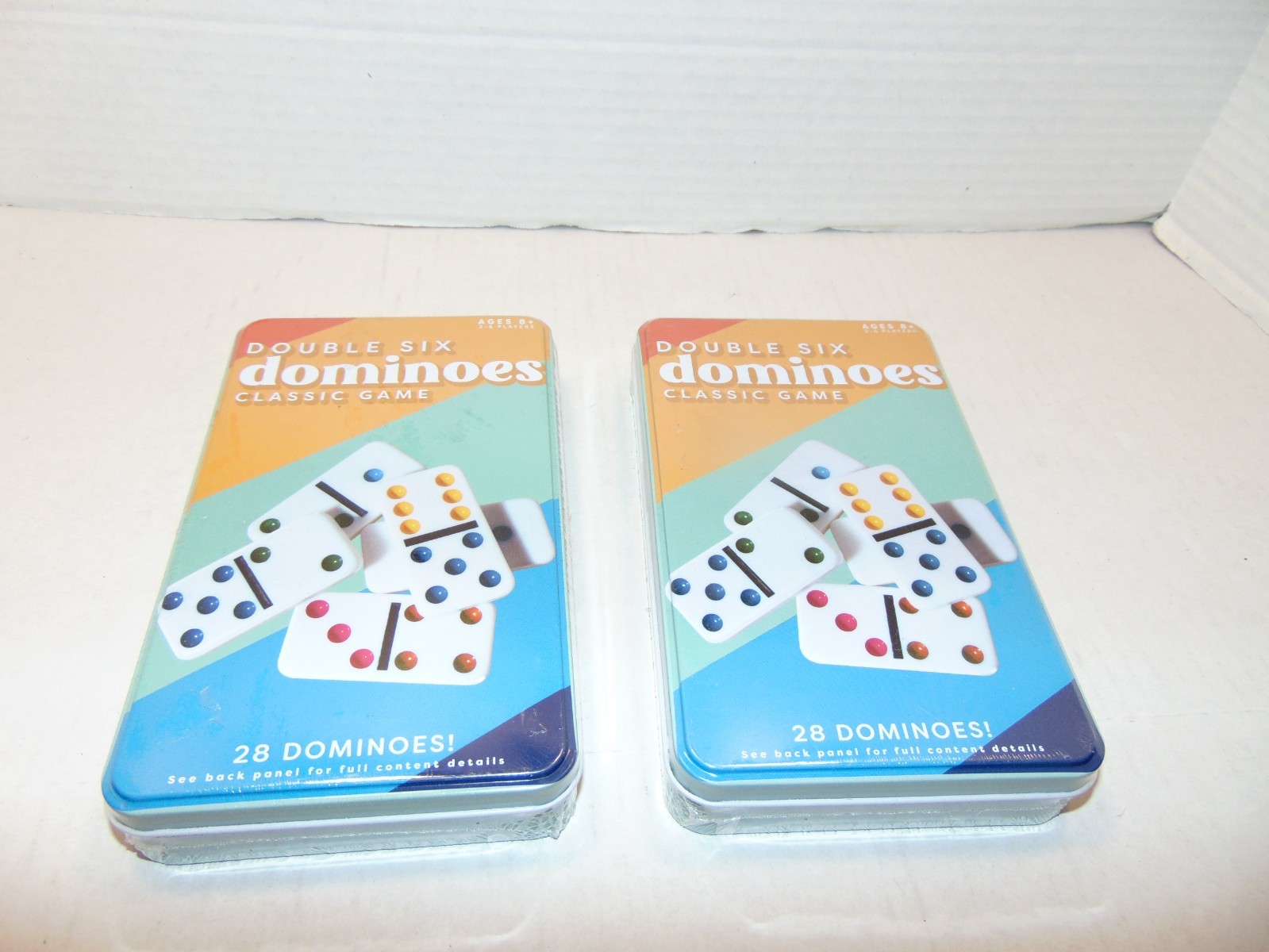 2-Pack Double Six Color Dot Dominoes Game Set in Metal Tin NEW