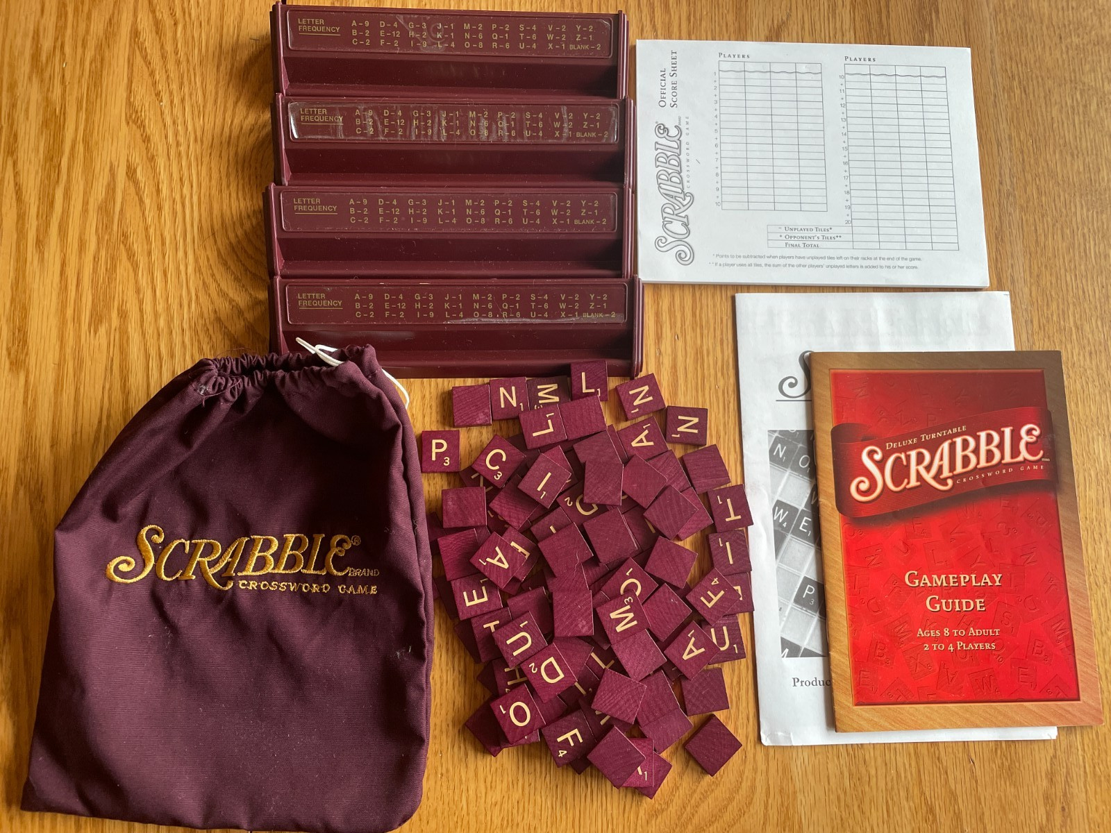 Vtg 2001 SCRABBLE DELUXE EDITION w/ Rotating Turntable Game Board 100% Complete
