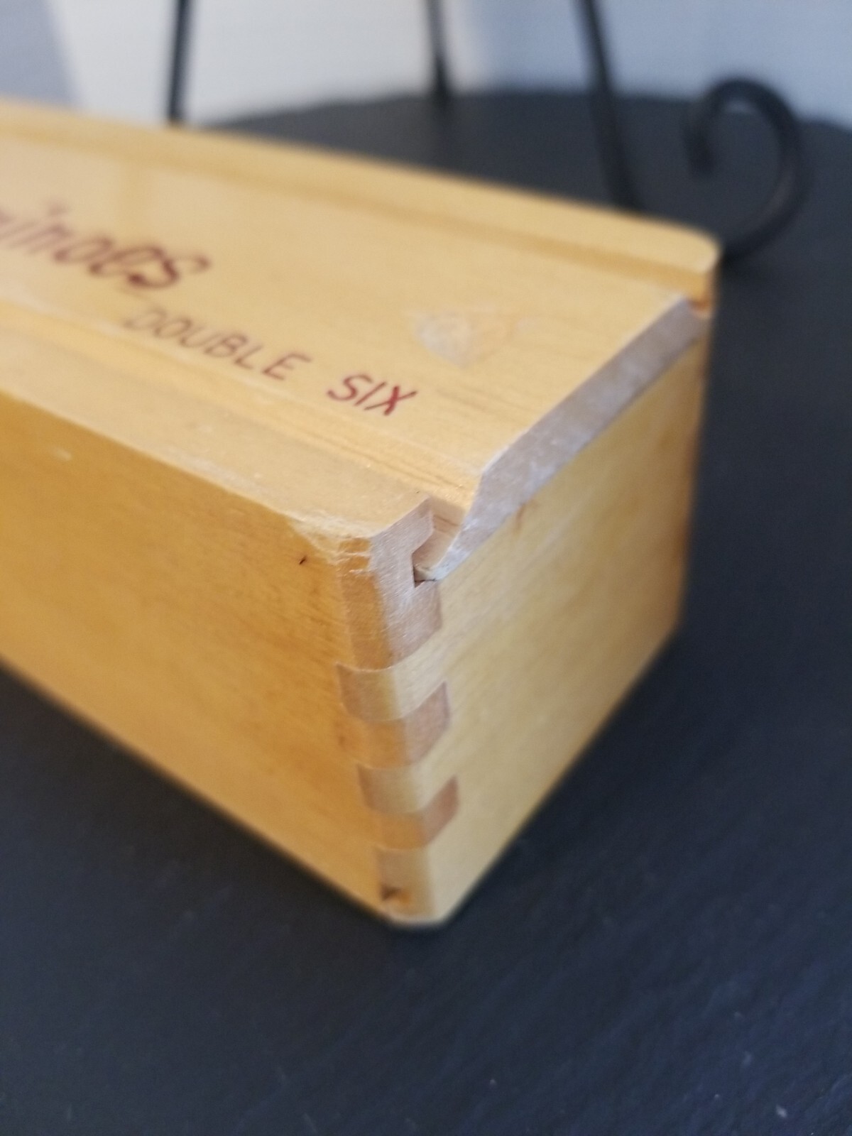 Hey! Play! VTG Double Six Dominoes Wood Dovetail Case, Original Box, 1980s