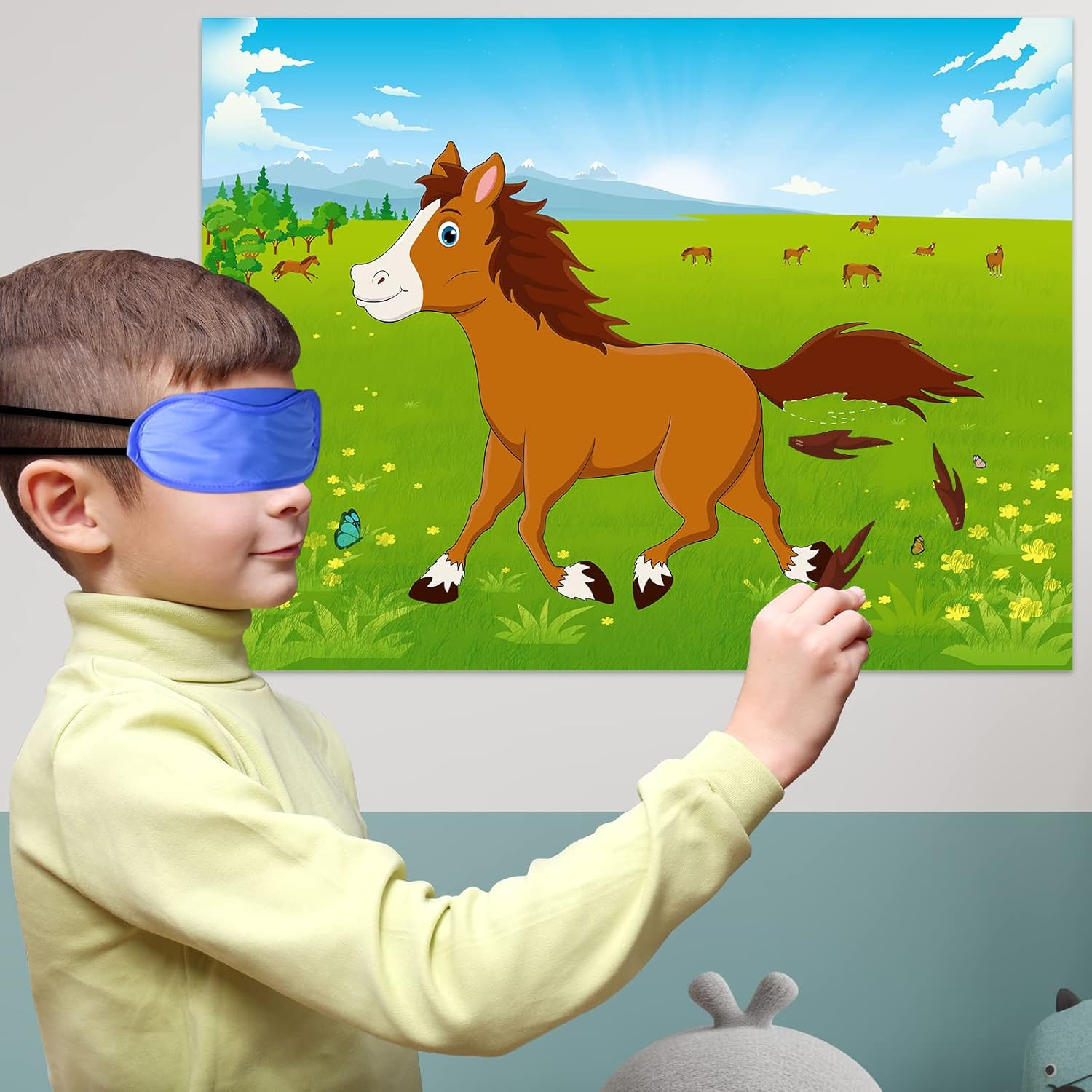 Pin The Tail on The Horse Birthday Game with 48pcs Tails for Kids Farm Birthd…
