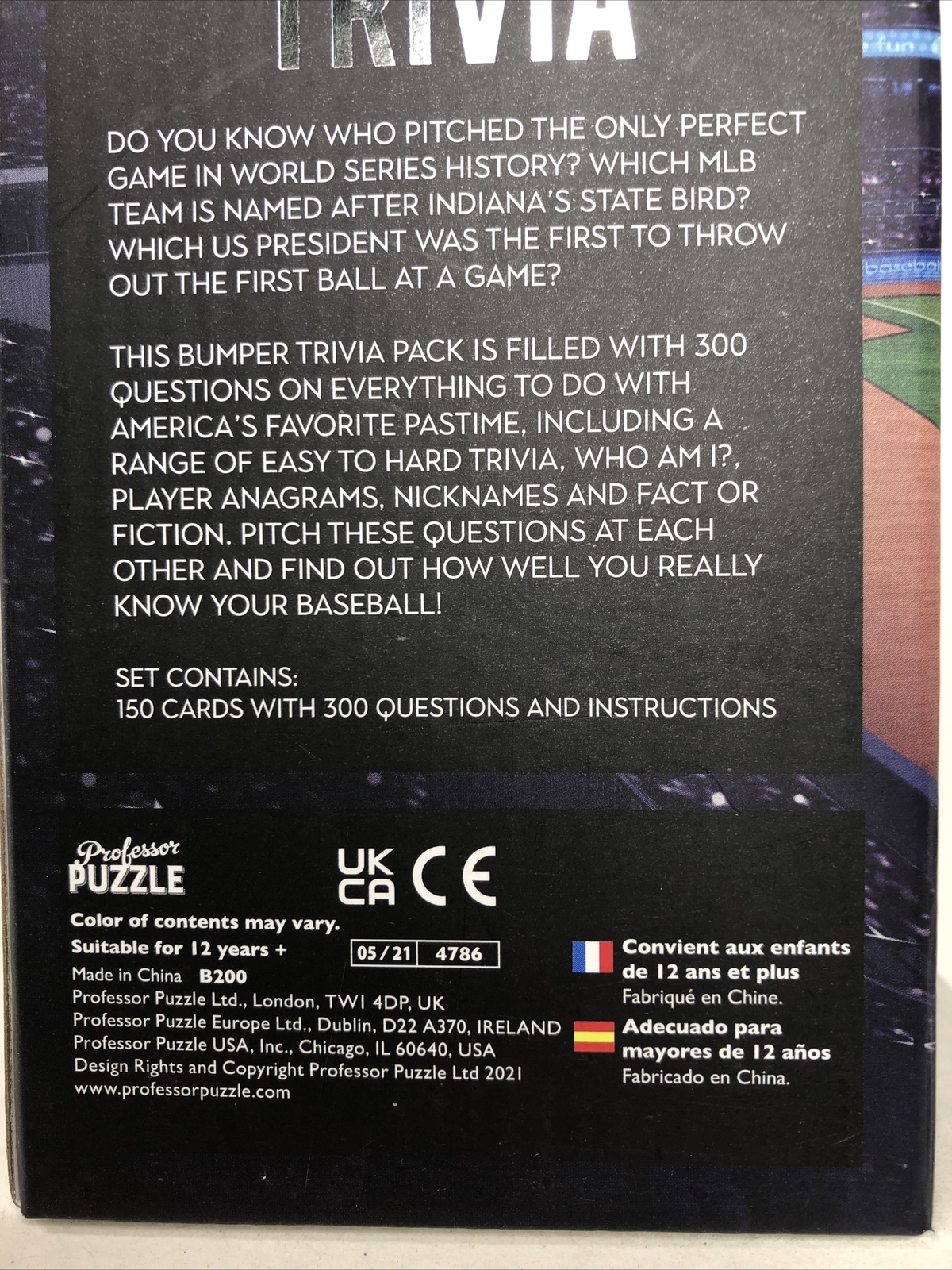 Baseball Trivia Game 300 Questions Everything Baseball ~ Damaged Box See 3rd Pic