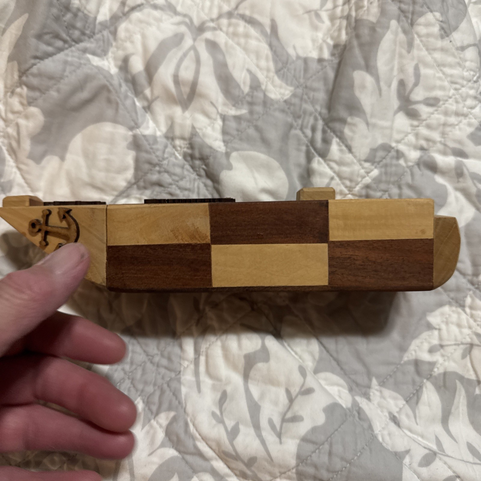 Handcrafted Wooden Dominoes Boat Box Colombia 15 Domino’s Missing Sail