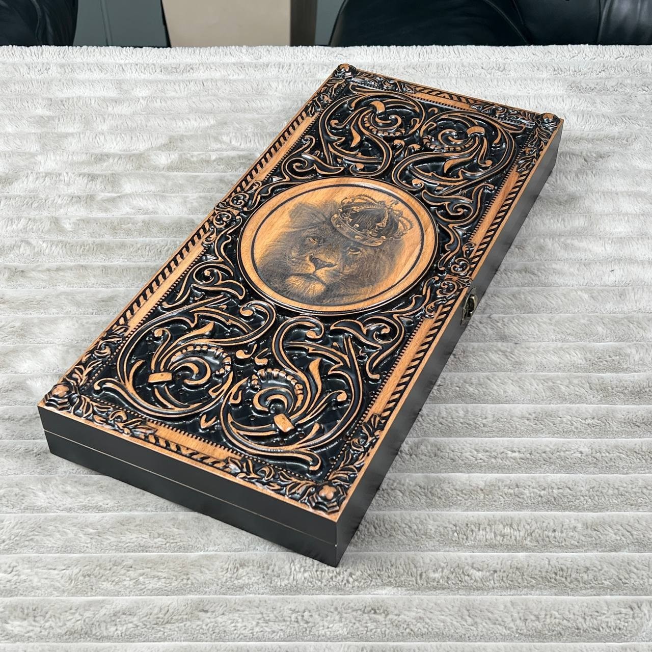 IN STOCK Luxury Ash Wood Backgammon Set Handmade Lion Design Custom Gift Men 20″